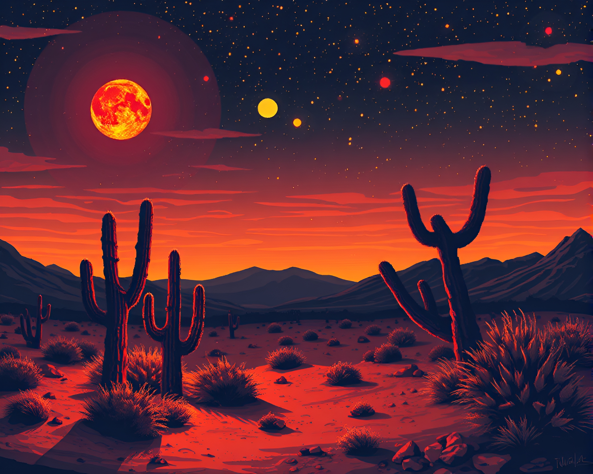 Pixelated Desert Tattoo Glow – free AI stock image