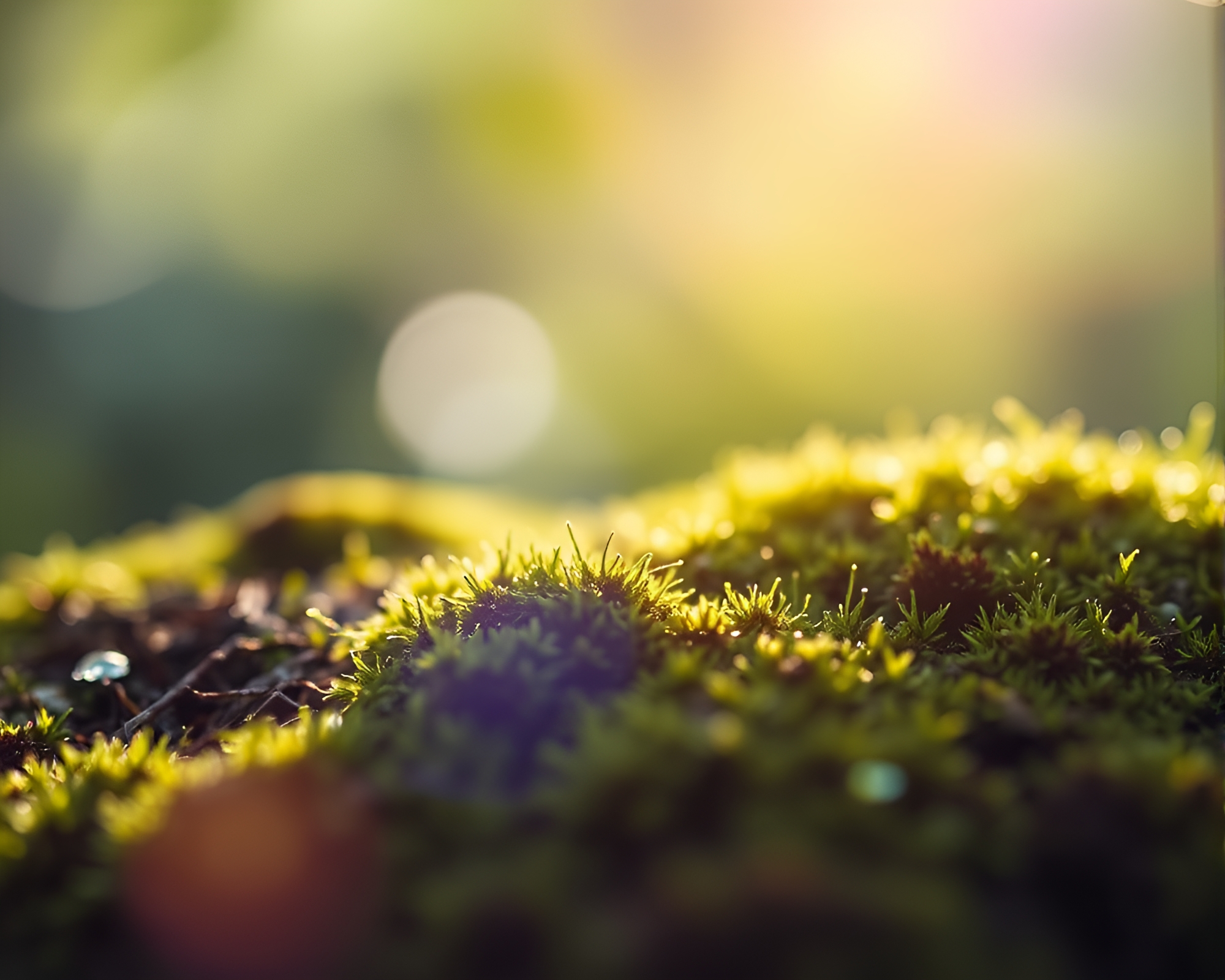 Enchanted Moss Growth Under Solar Flare Glow – free AI stock image