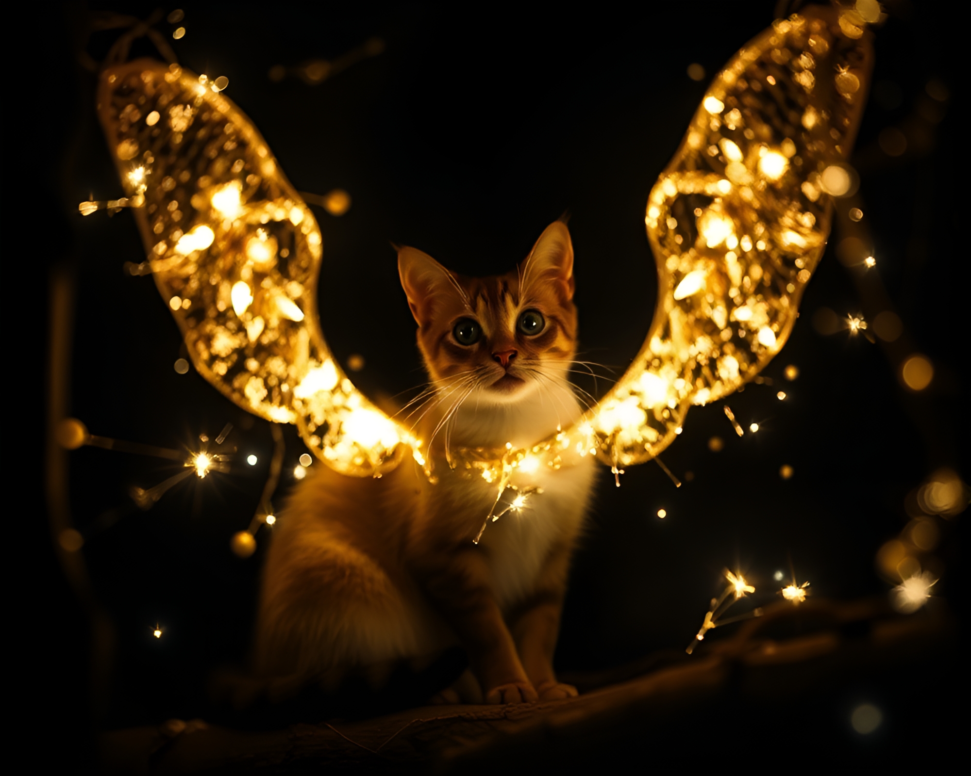 Schrodinger’s Cat in Natural Frame of Fairy Light Chiaroscuro – free AI stock image