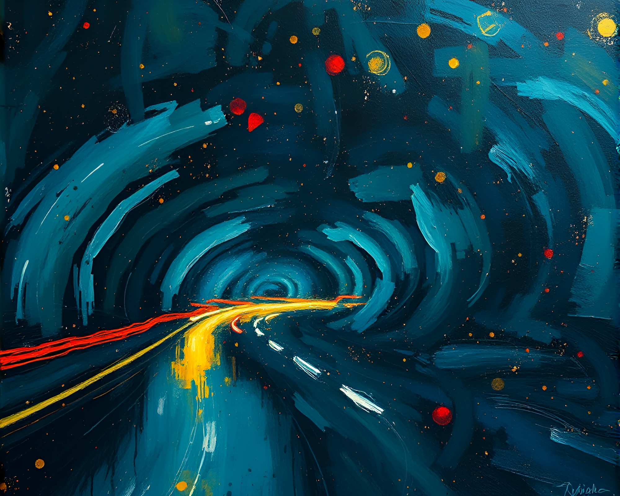 Grisaille Car Light Trails in Cavernous Paint Splatter – free AI stock image