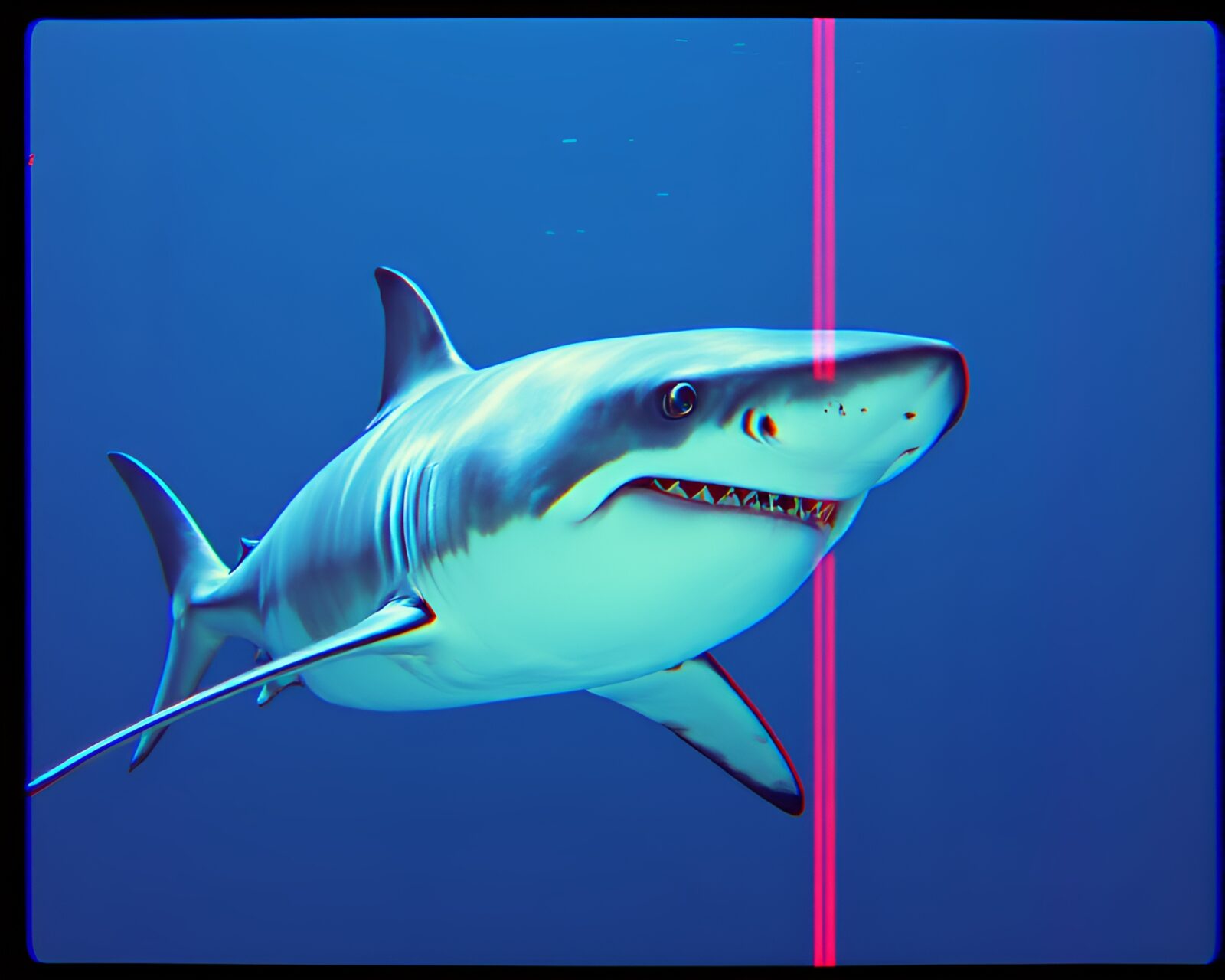 Abstract glitchy shark surrounded by bright film strip border