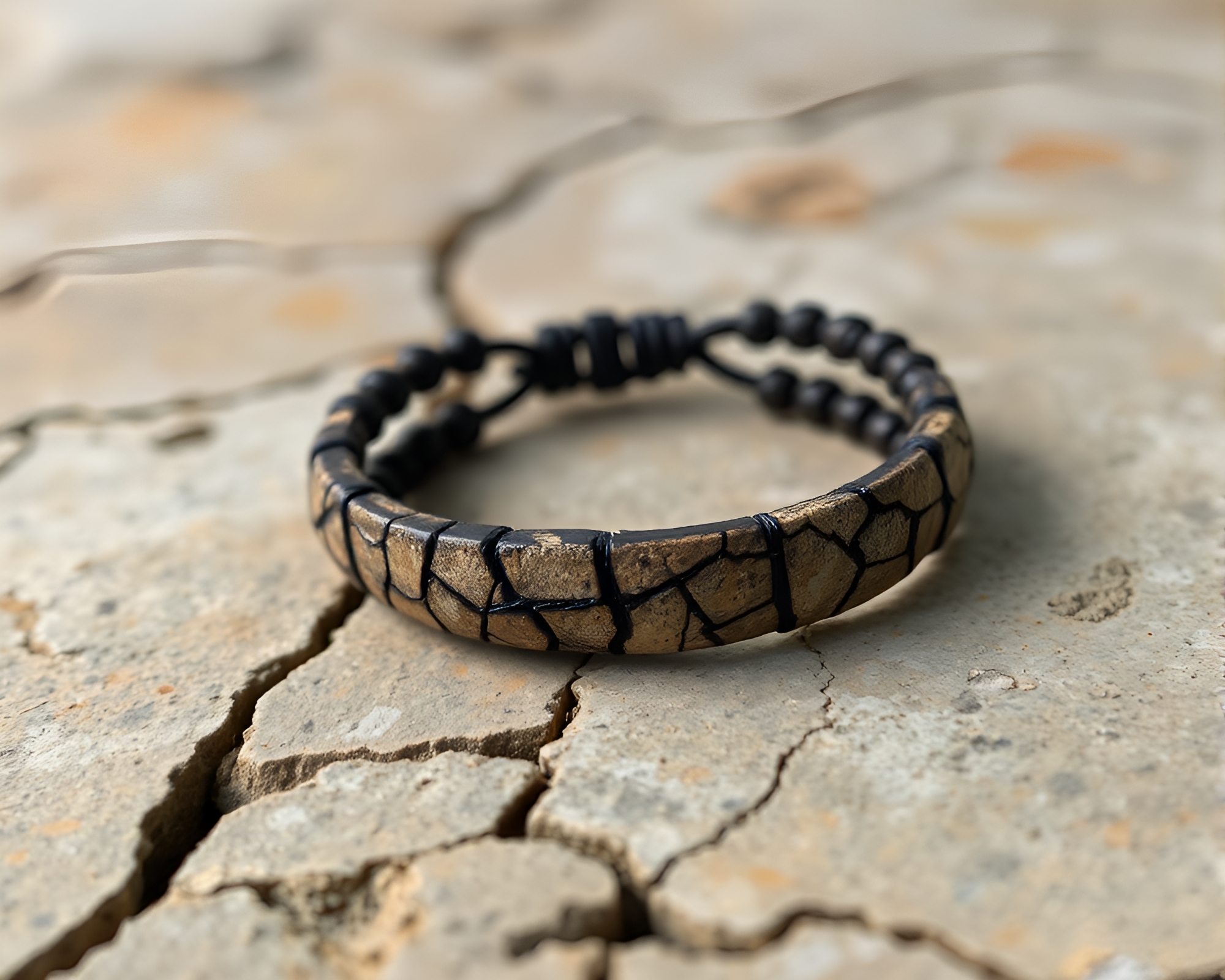 Cracked Earth Noir Bracelet Mixed Media Art – free AI stock image