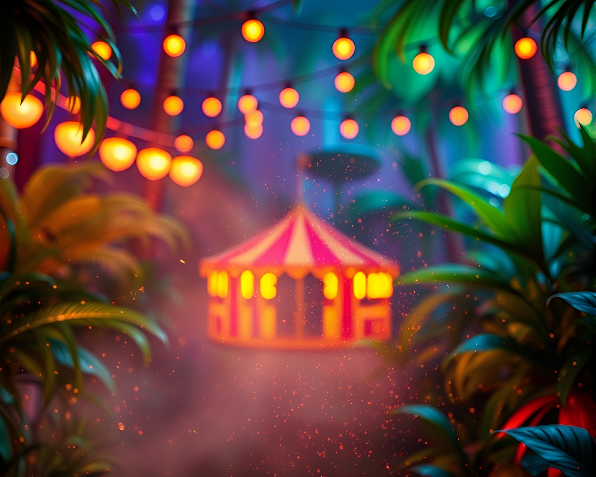 Luminescent Jungle Carnival with Dust Particles – free AI stock image
