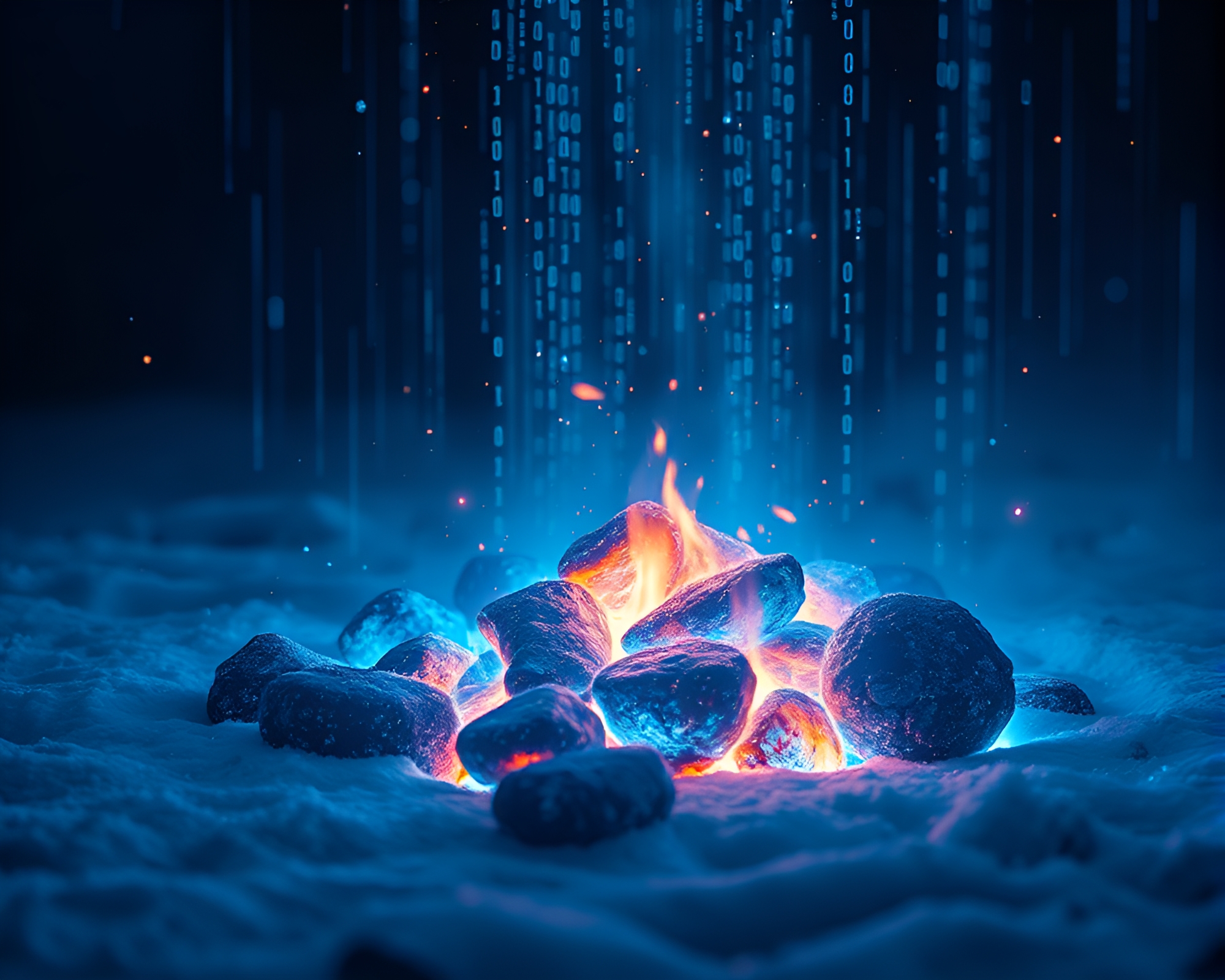 Arctic Morse Code Hologram with Floating Embers – free AI stock image