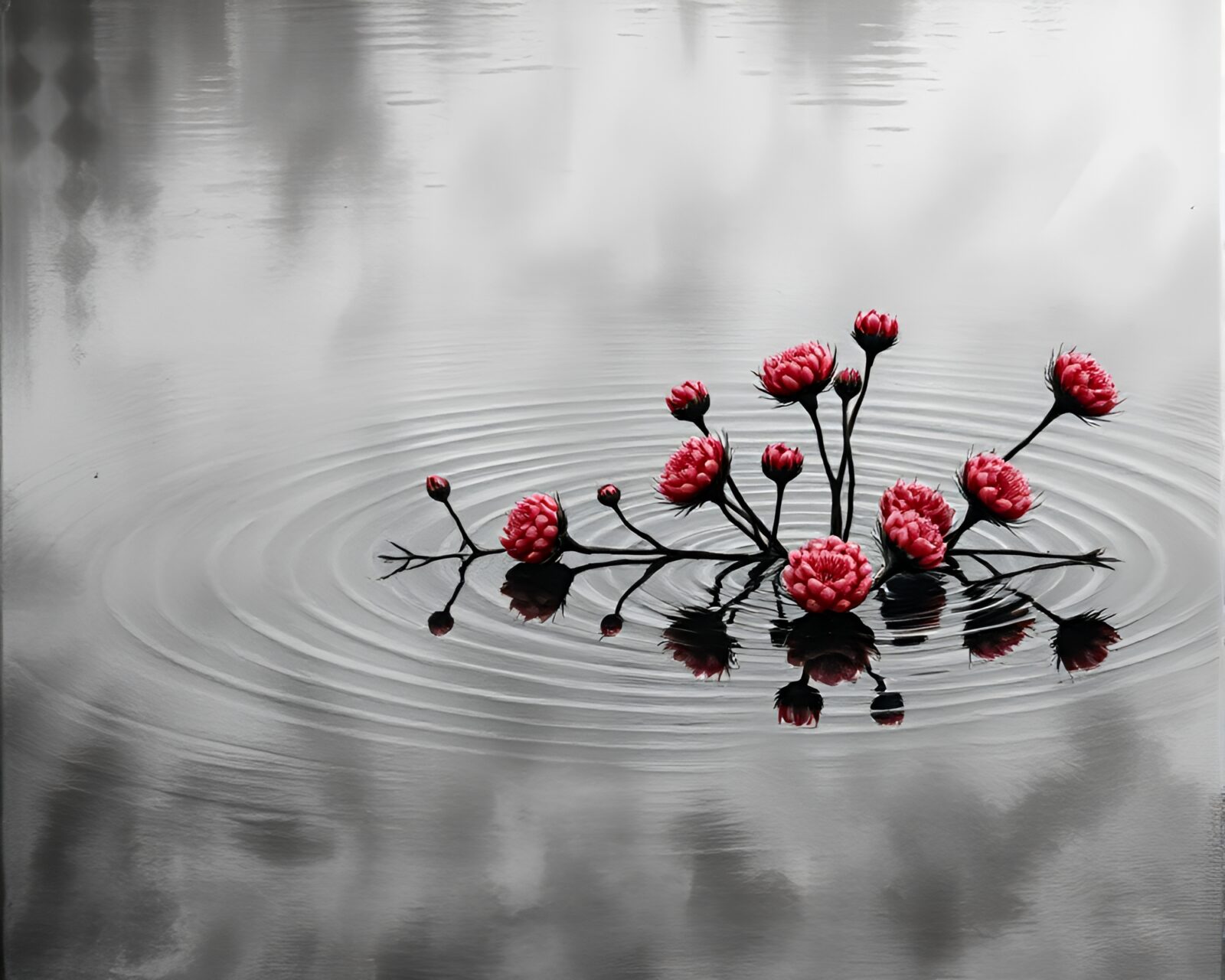 Nature's beauty captured in raspberry bush reflections on water