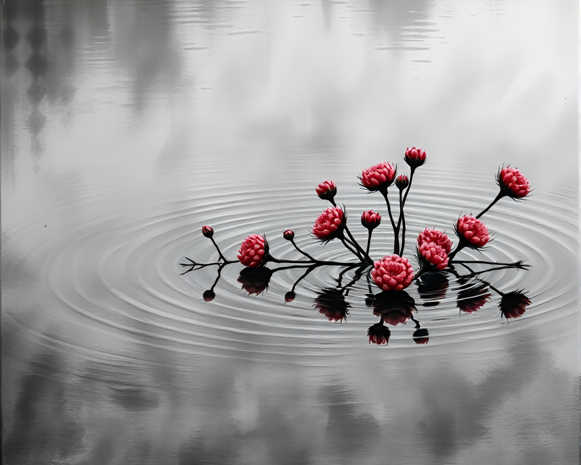 Raspberry Reflections: Gray Impasto Water Ripples – free AI stock image