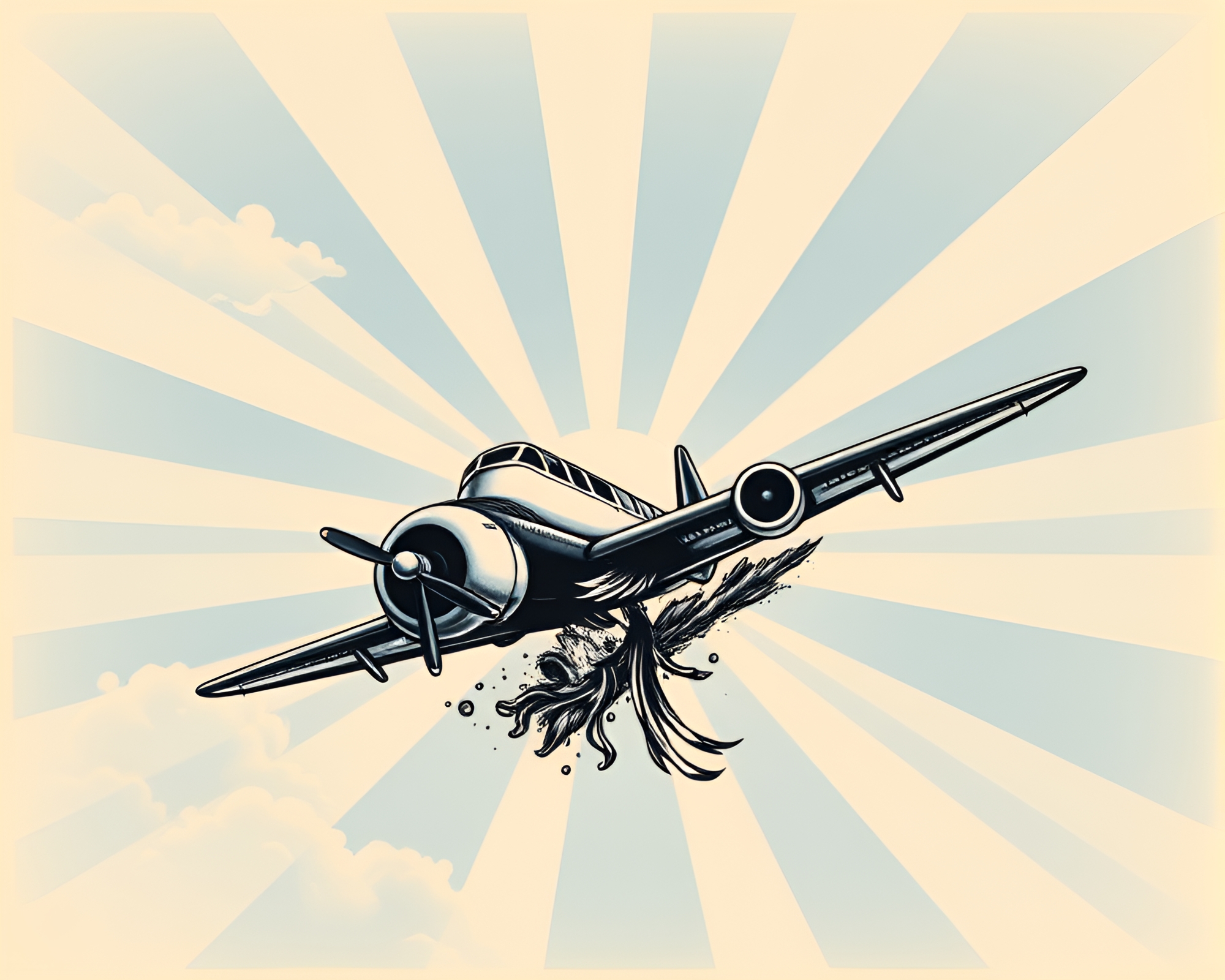 Airplane in Water Distortion under Sunbeam Tattoo Art – free AI stock image