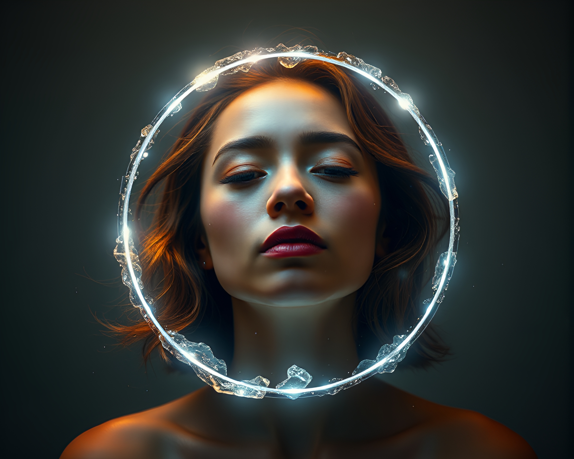 Enigmatic Floating Crystal amidst Rim Lighting Photocollage – free AI stock image