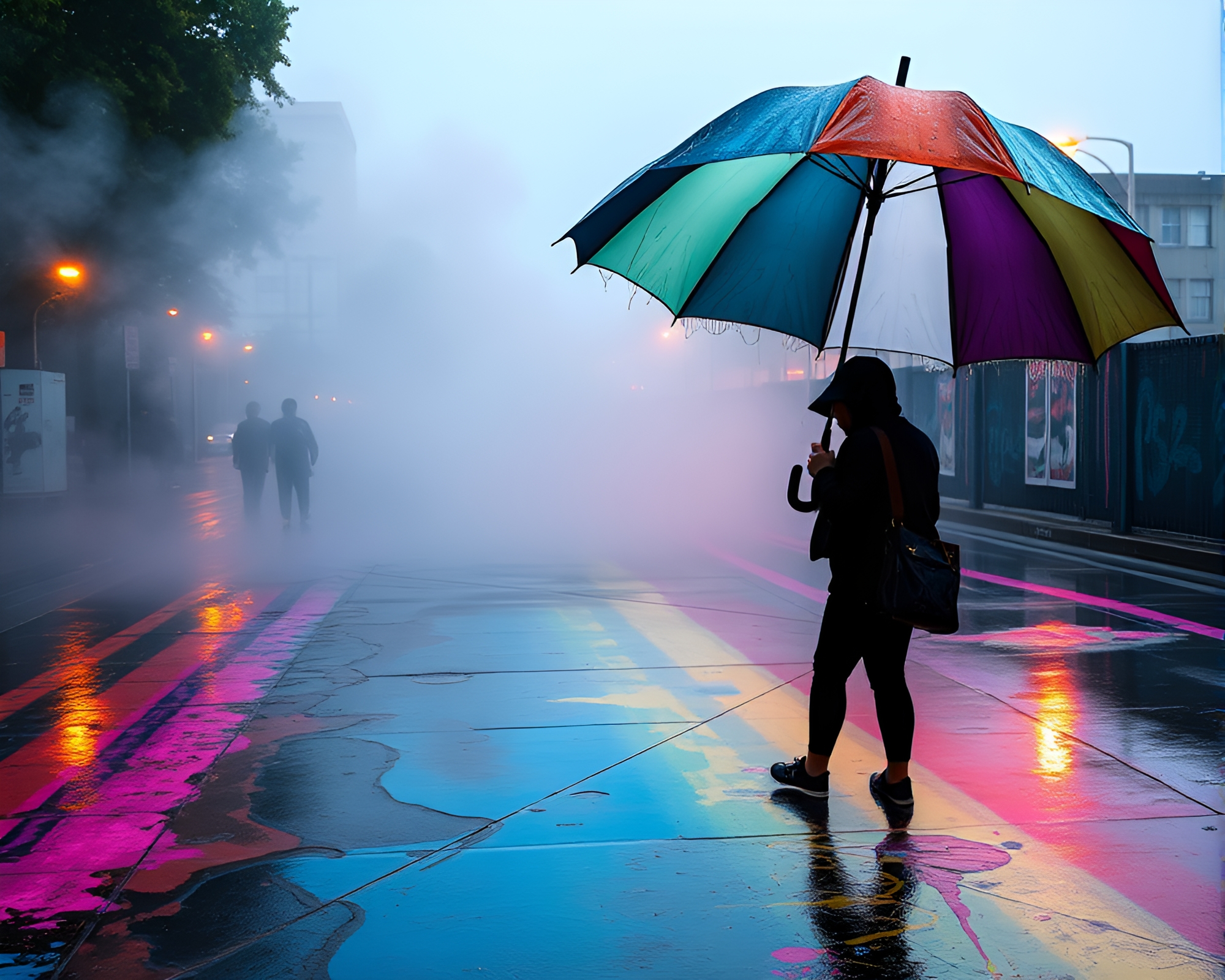 Vibrant Oil Slick Rainbow Umbrella Graffiti Art – free AI stock image