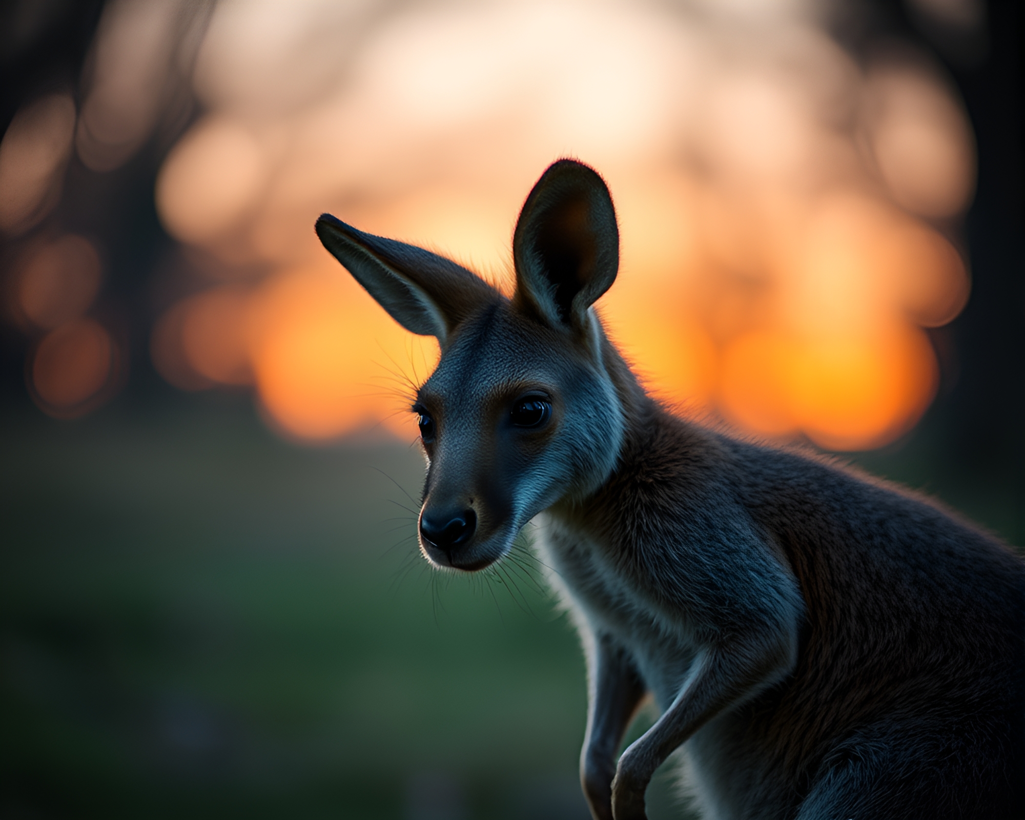 Kangaroo in Woodland Twilight with Bokeh Effect – free AI stock image