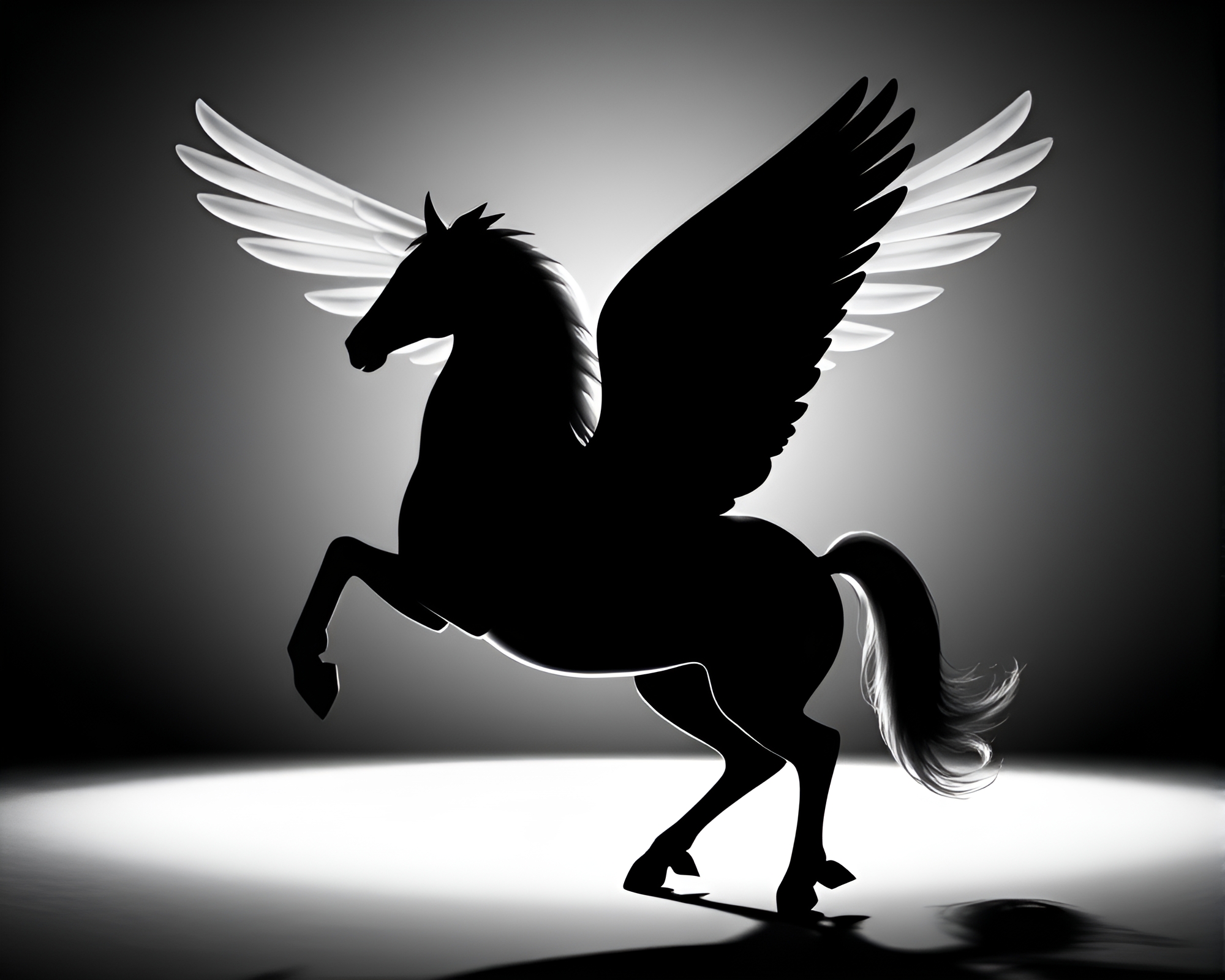 Symmetrical Noir Pegasus in Soft Shadows – free AI stock image