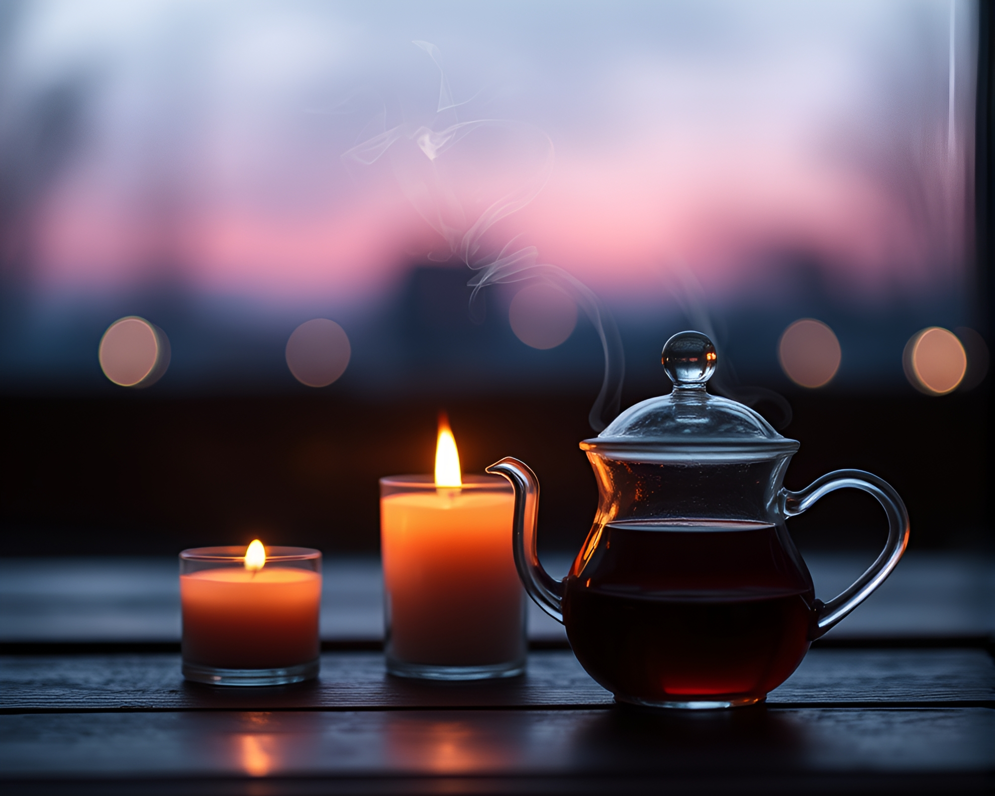 Twilight Tea Set with Candle Smoke – free AI stock image
