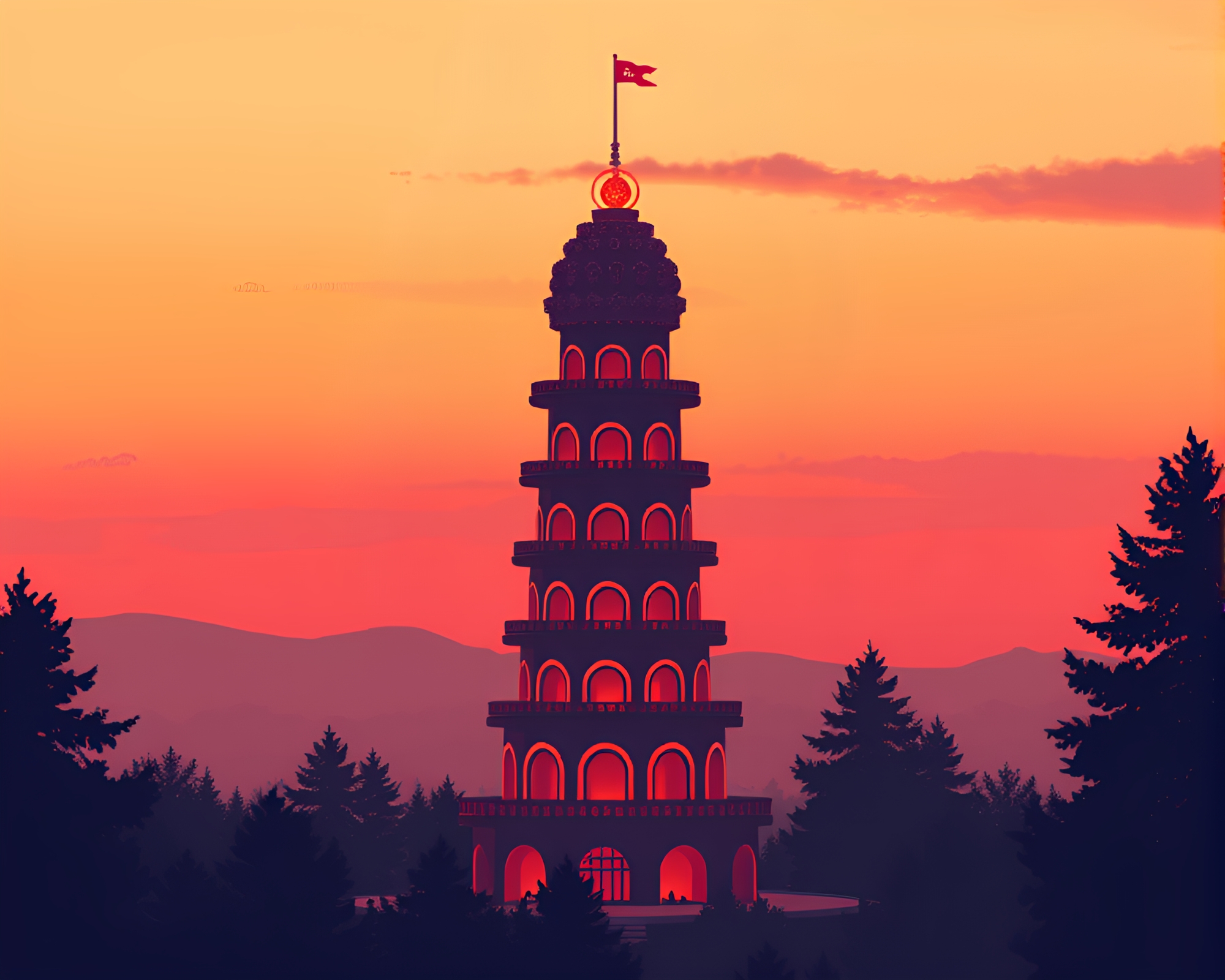 Dystopian Cupcake Tower at Sunset Gradient – free AI stock image