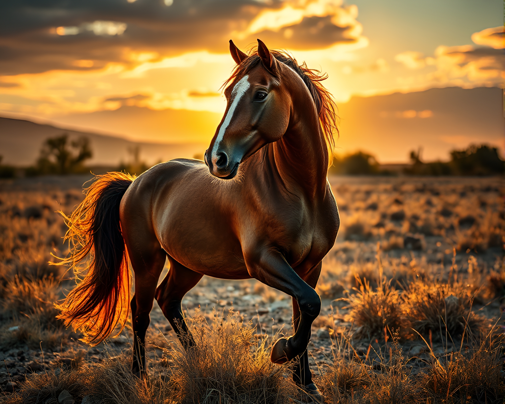 Majestic wild stallion in broken mosaic landscape – free AI stock image