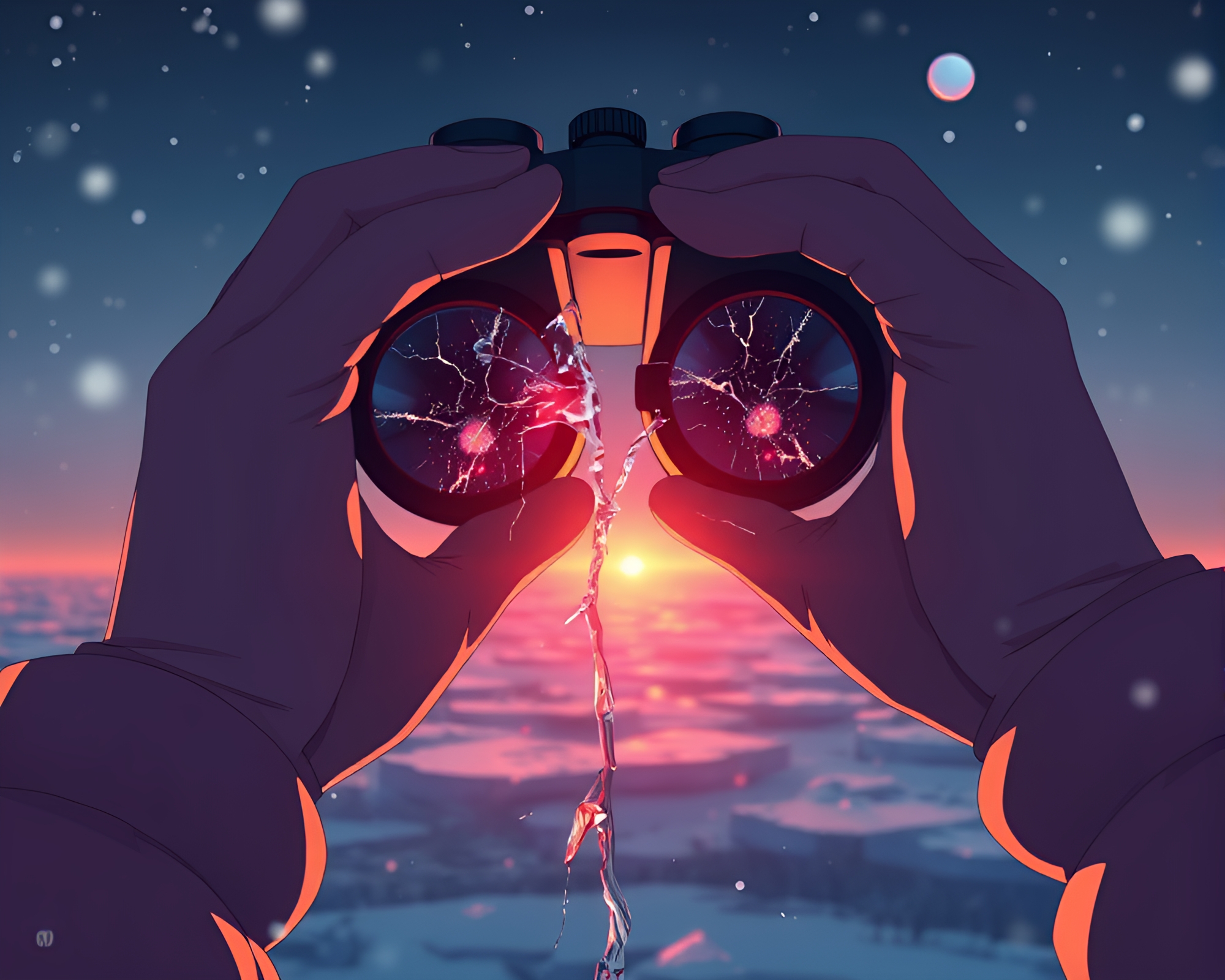 Ice Crack Reflections Through Anime Binoculars – free AI stock image