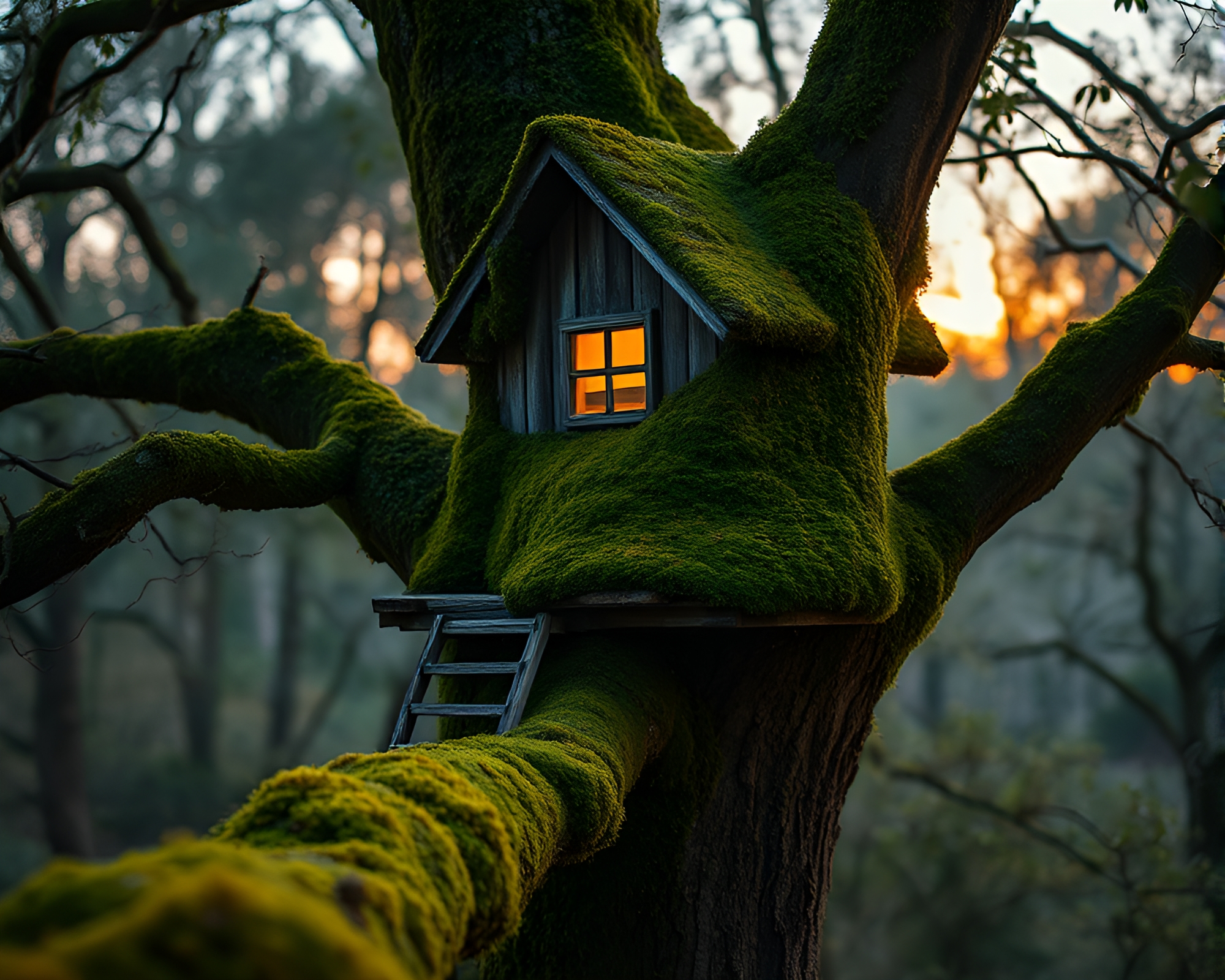 Enchanted Treehouse Oasis at Dusk – free AI stock image