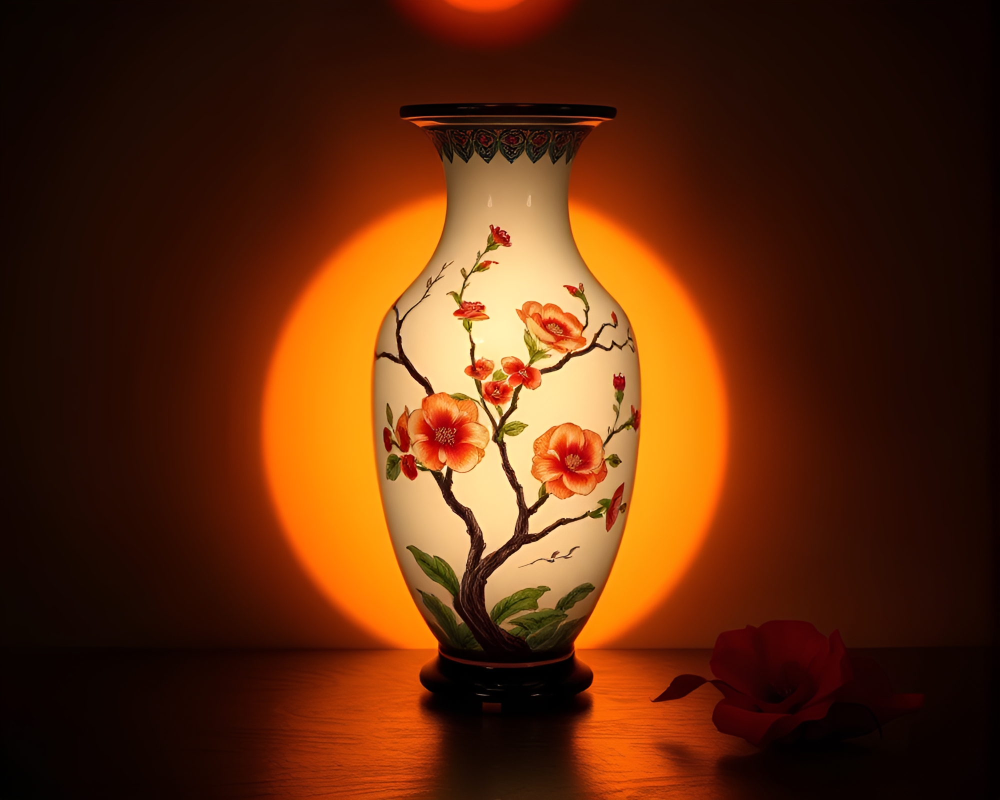 Tattooed Cloisonné Vase in Afternoon Shadow Play – free AI stock image