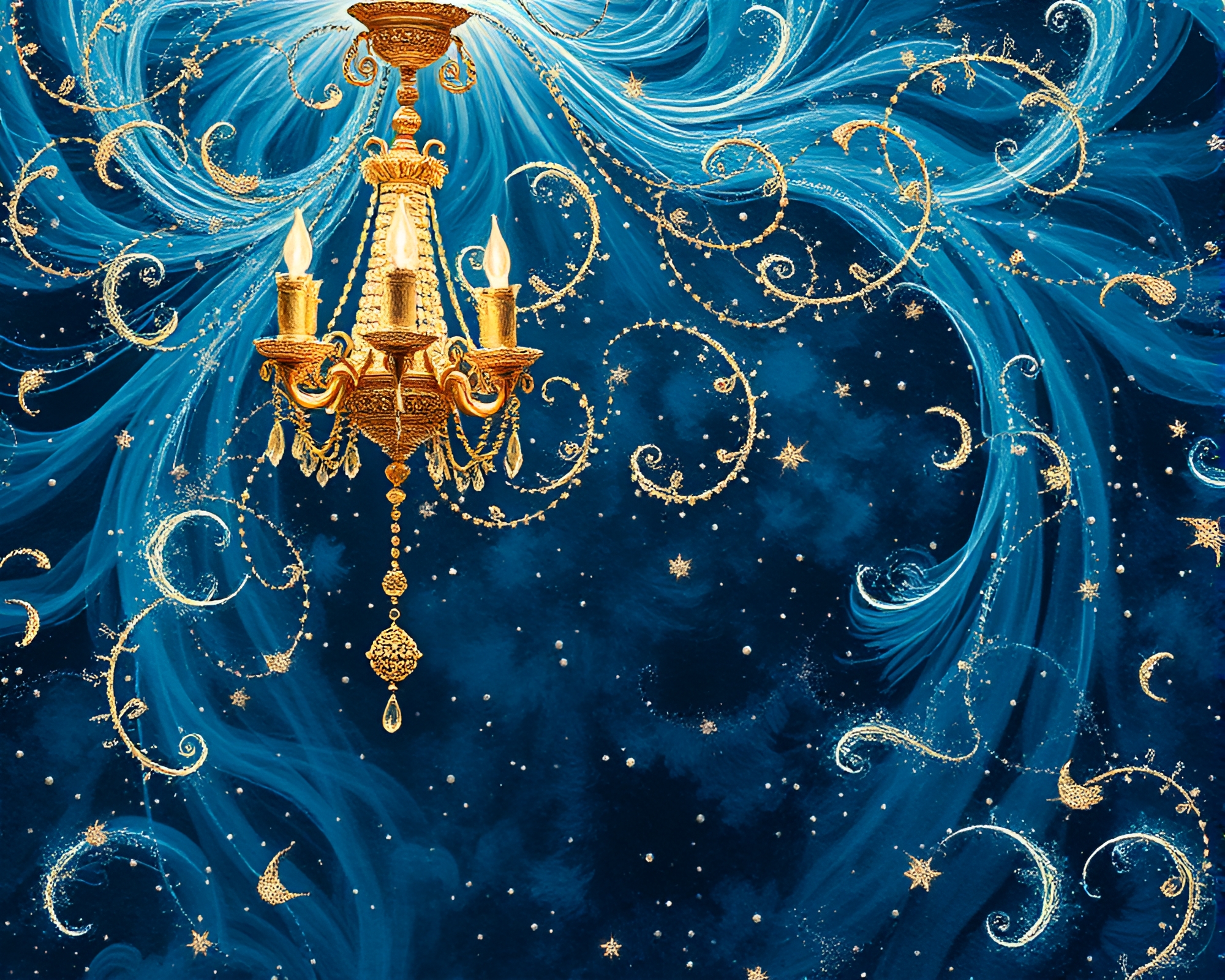 Celestial Chandelier Embroidered in Milky Way Light Painting – free AI stock image