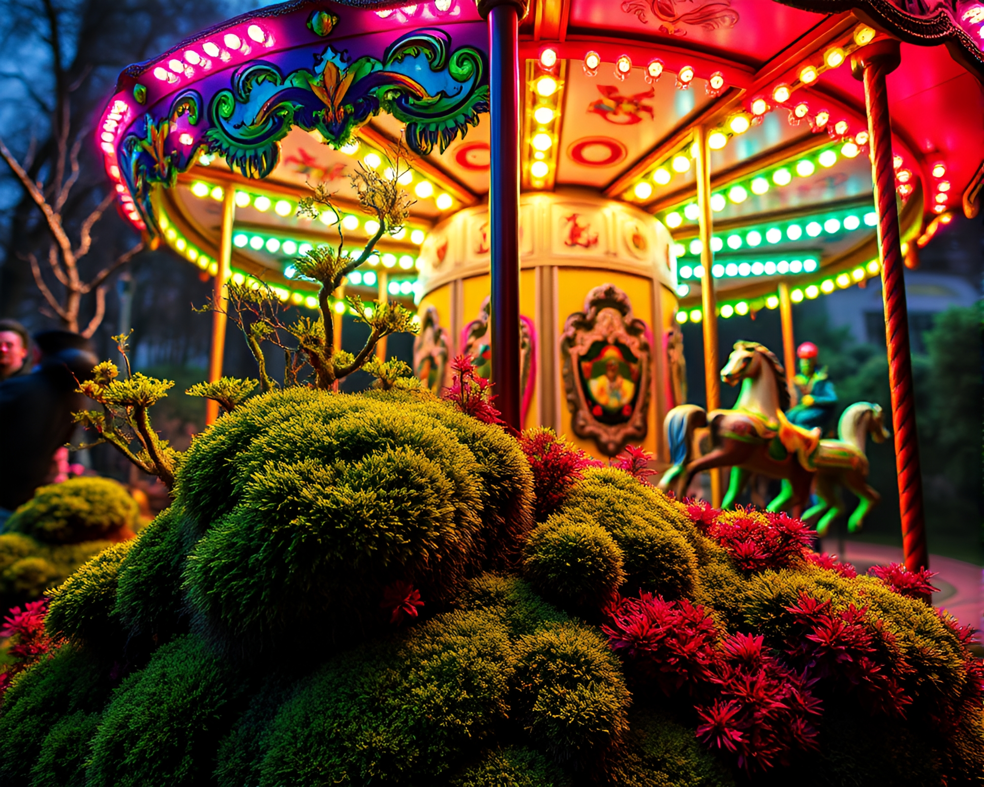Moss-Covered Carnival Carousel – free AI stock image