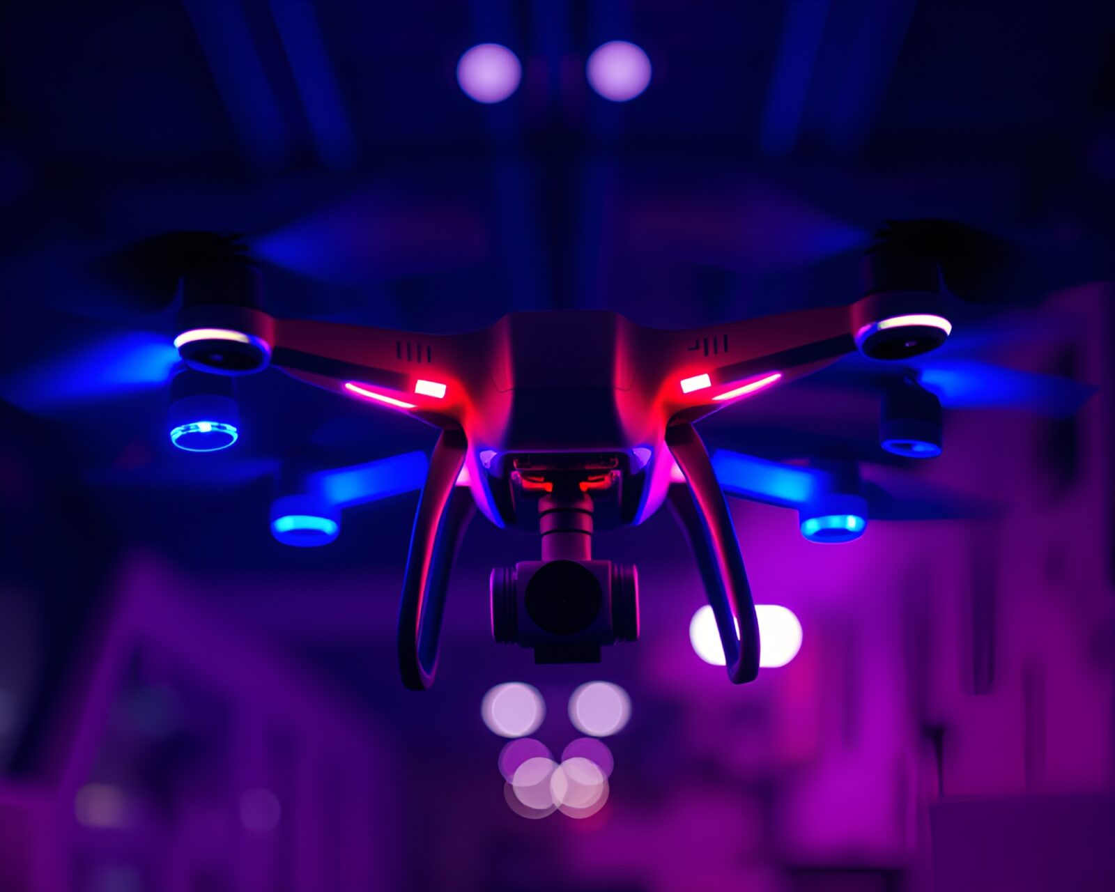 Vivid cobalt blue infrared drone light zoom burst photograph