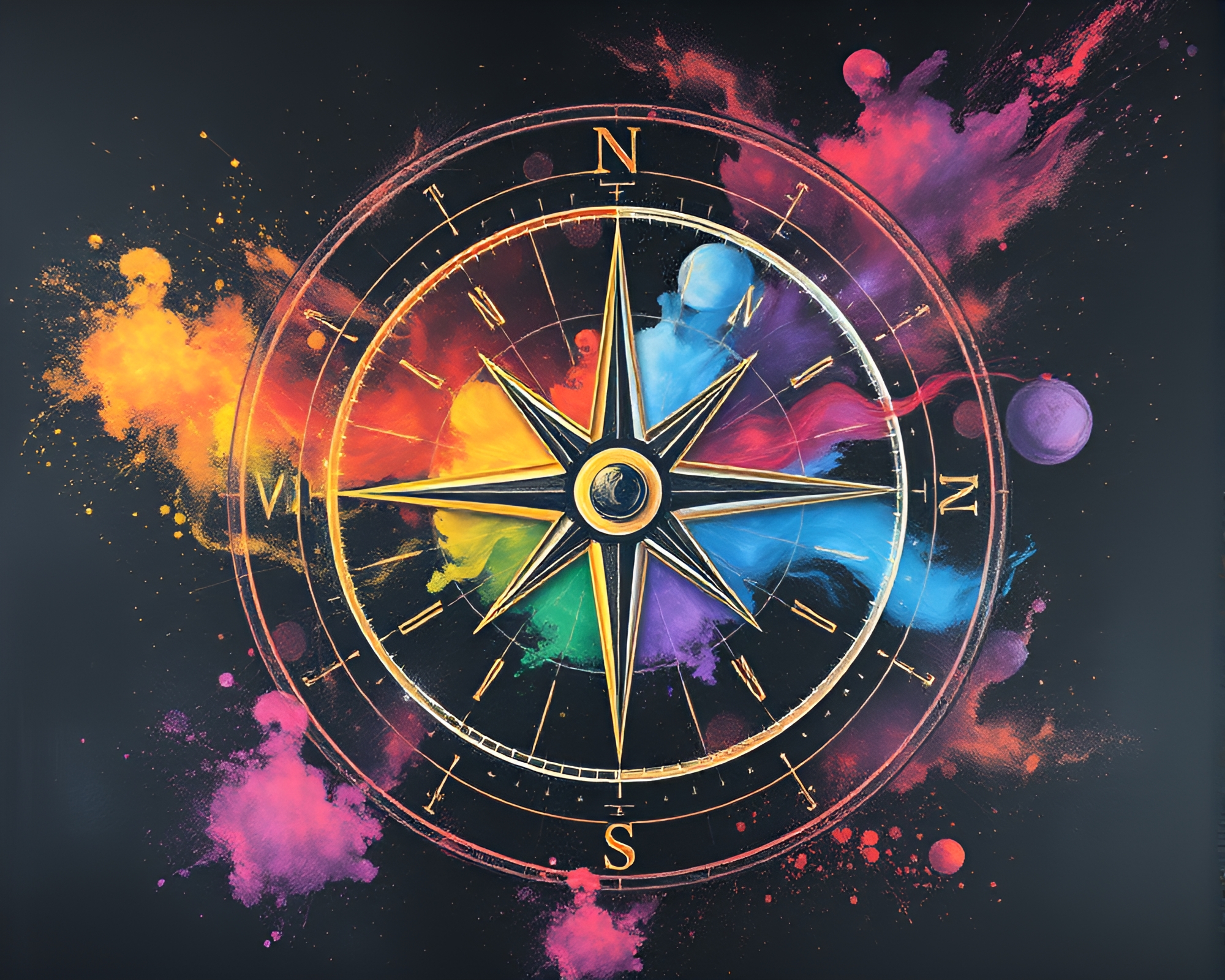 Mesmerizing Chalk Drawing of Antique Compass in Cosmic Dust – free AI stock image