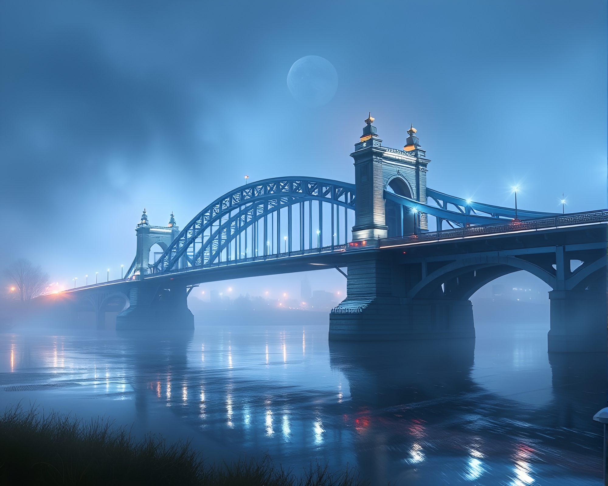 Enchanting Digital Painting of Arch Bridge with Dreamy Light Trails – free AI stock image