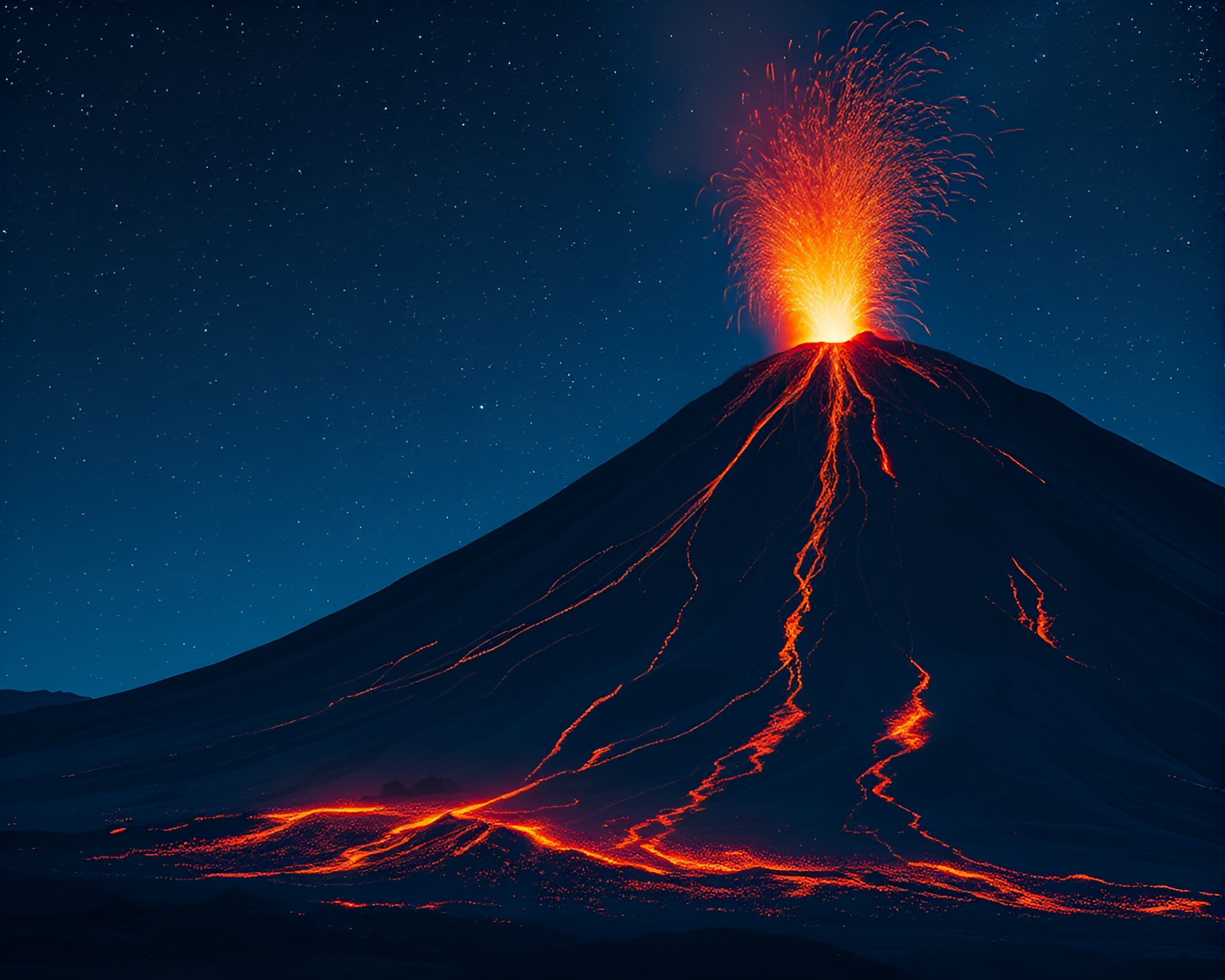 Stunning Star Trails Over Volcanic Eruption – free AI stock image