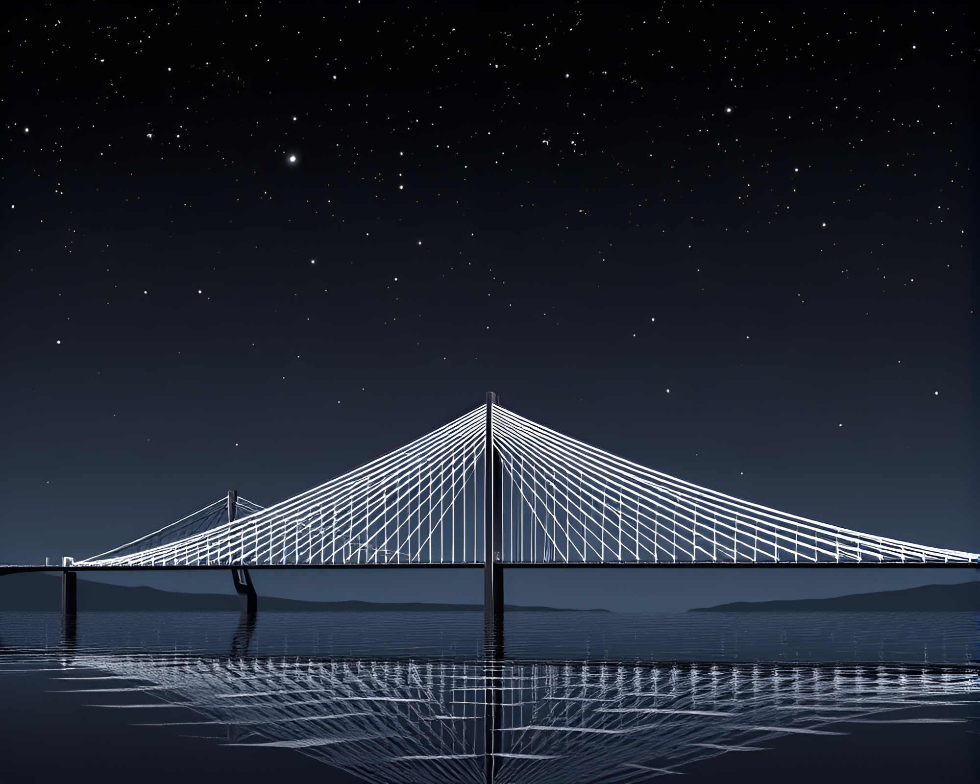 Starlit Suspension Bridge: ASCII Art Composition – free AI stock image