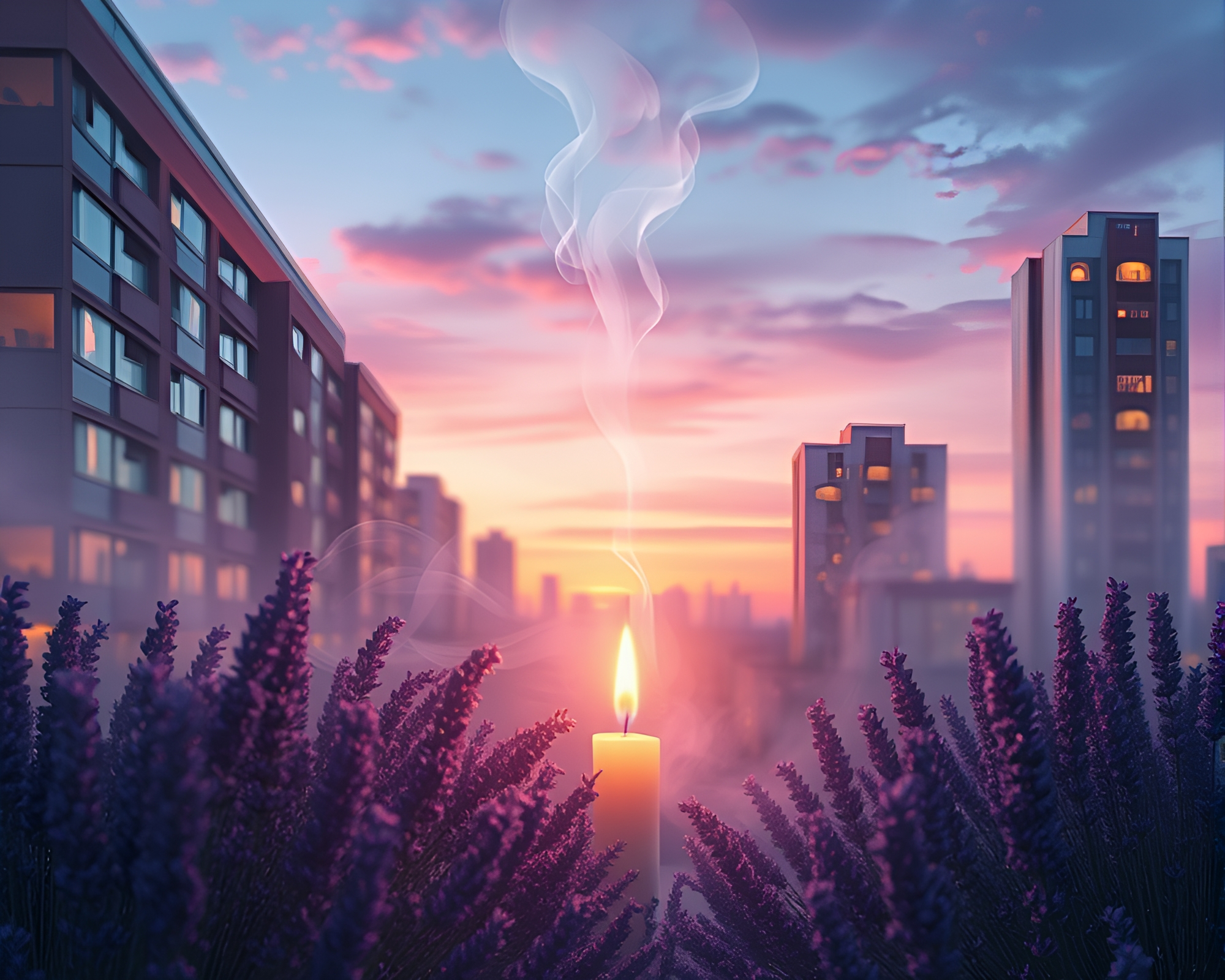 Enigmatic Virtual Lavender Twilight Cityscape – free AI stock image
