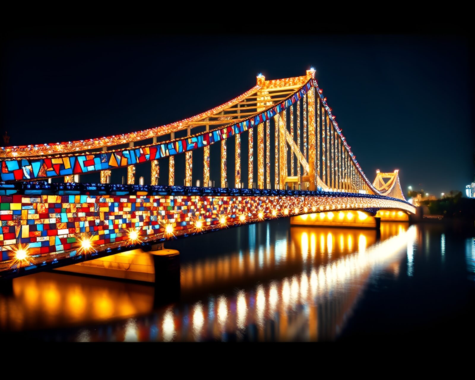 Intricate fractal bridge in mosaic lighting and macro view