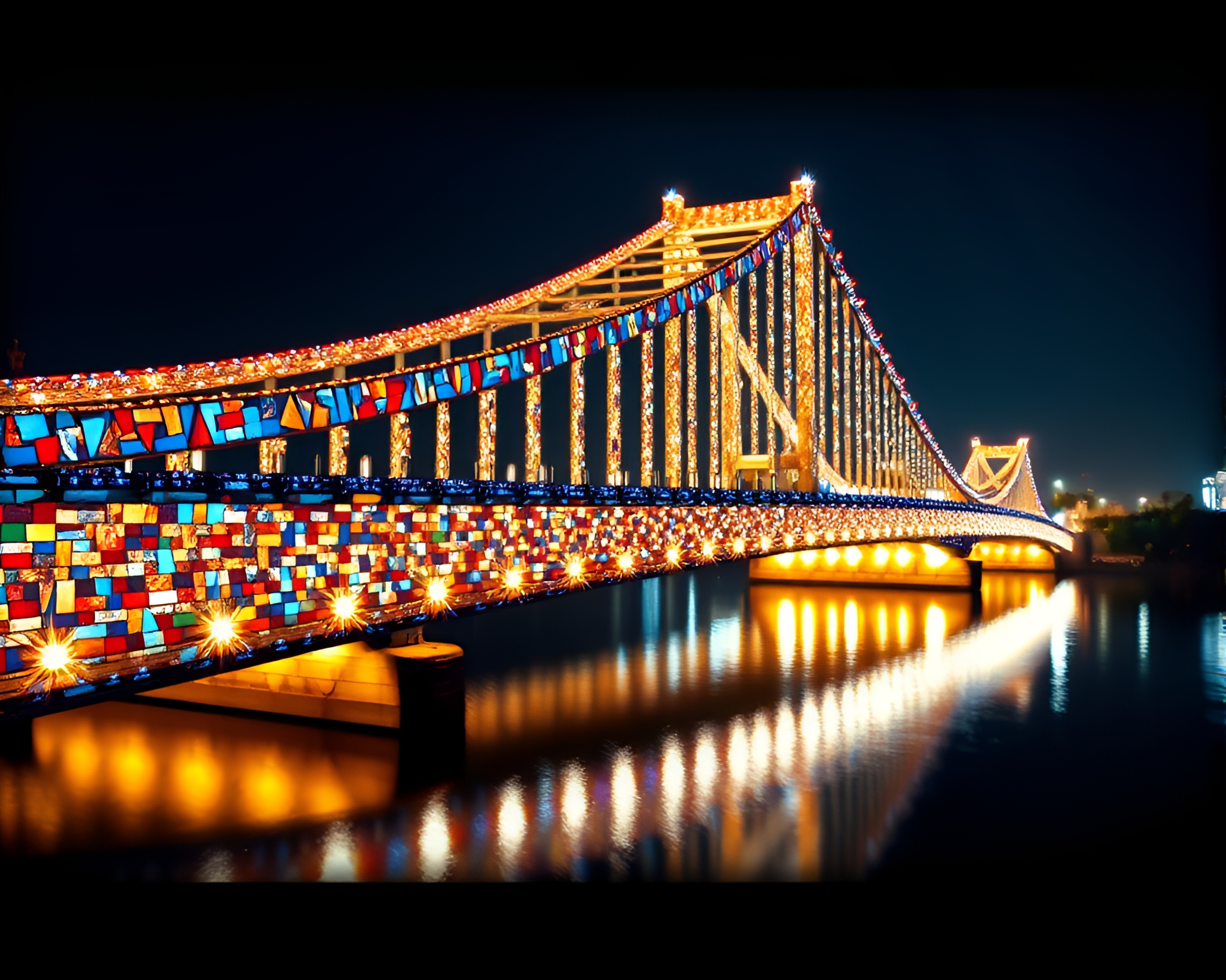 Bridge Over Fractal Mosaic River Macro Photograph – free AI stock image