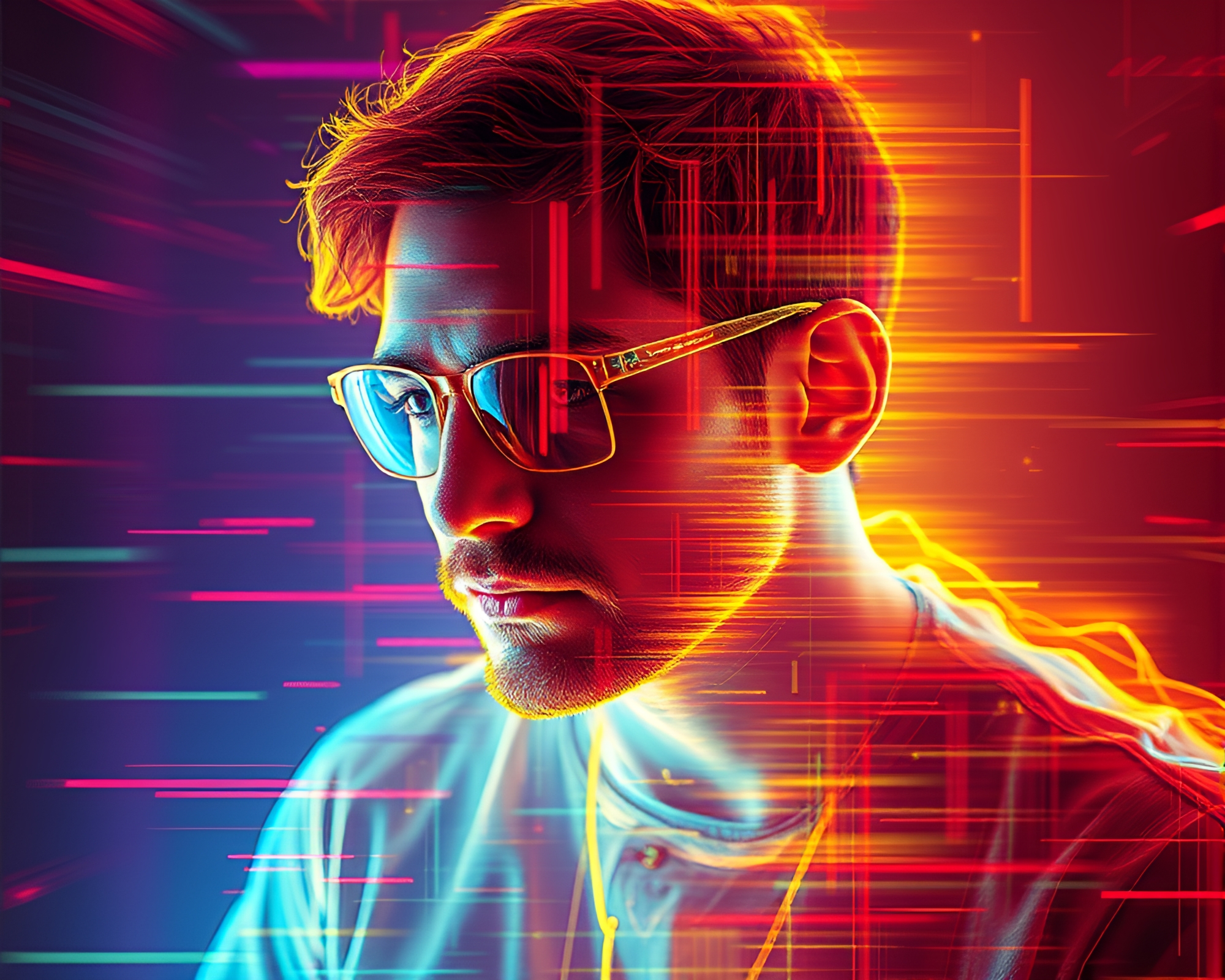 Glitch-Time Traveler X-Ray Layering Composition – free AI stock image