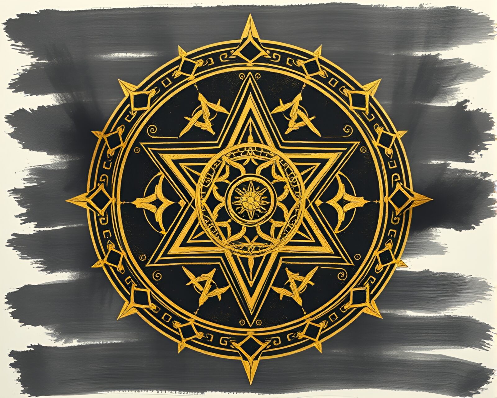 Abstract art of intricate sigil surrounded by golden hues