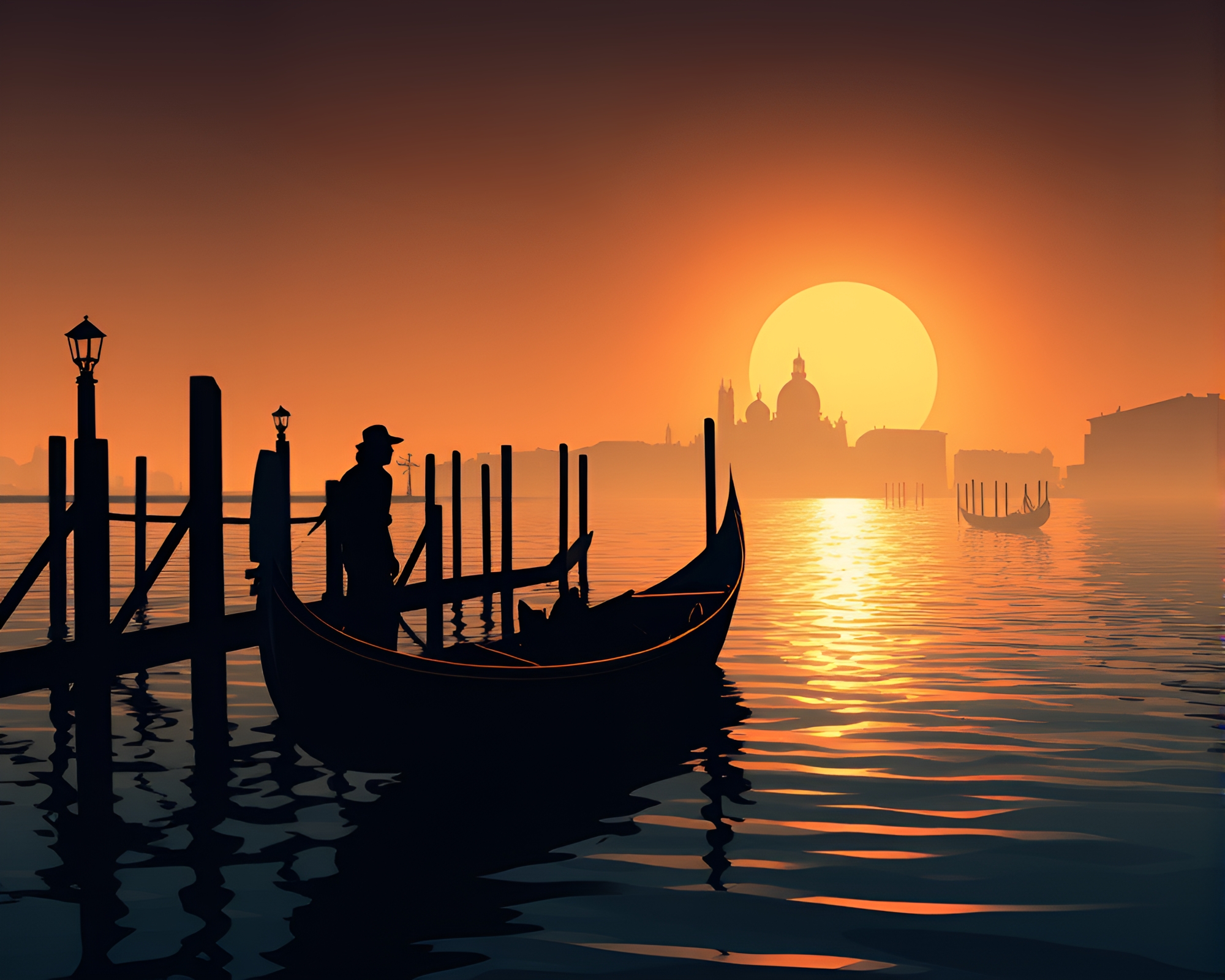 Venetian Gondola Silhouetted in Earth Tone Lens Flare – free AI stock image