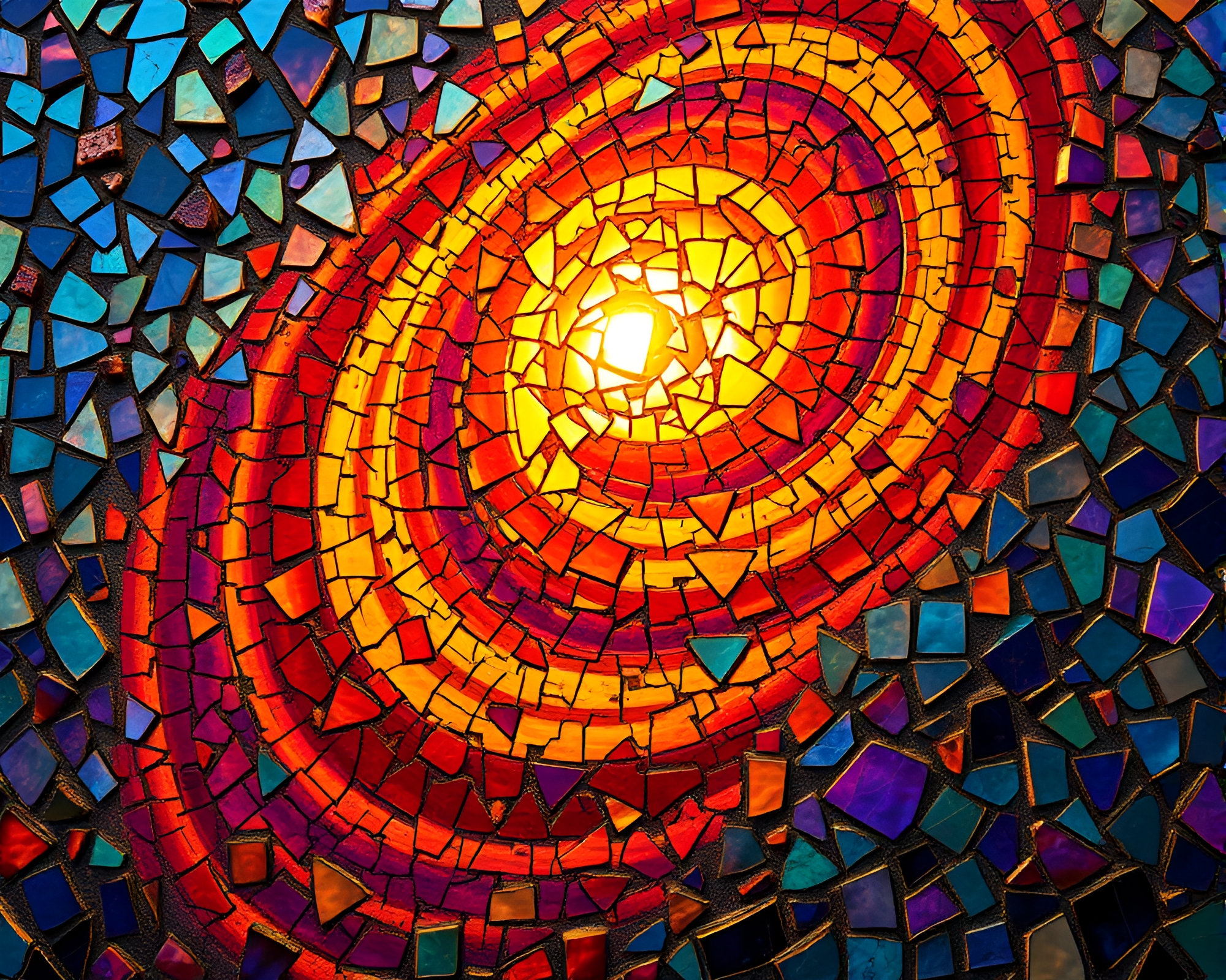 Psychedelic Sunset Tapestry of Broken Mosaics – free AI stock image