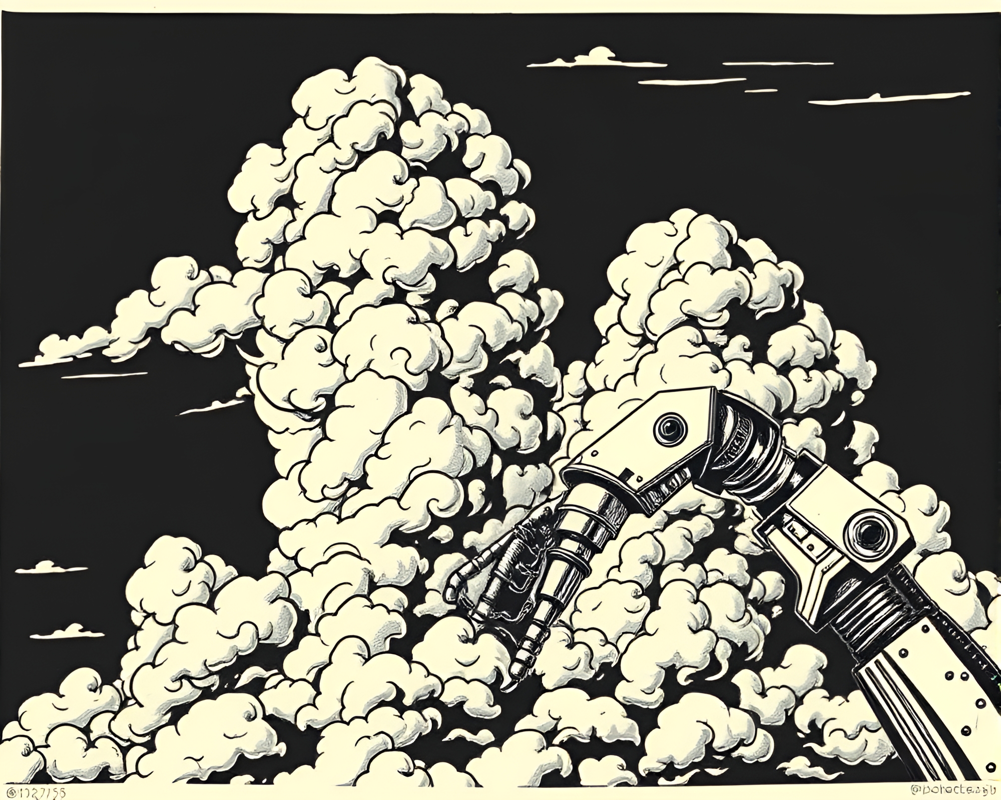 Robotic Arm Reaching Towards Matte Cloud Formations – free AI stock image