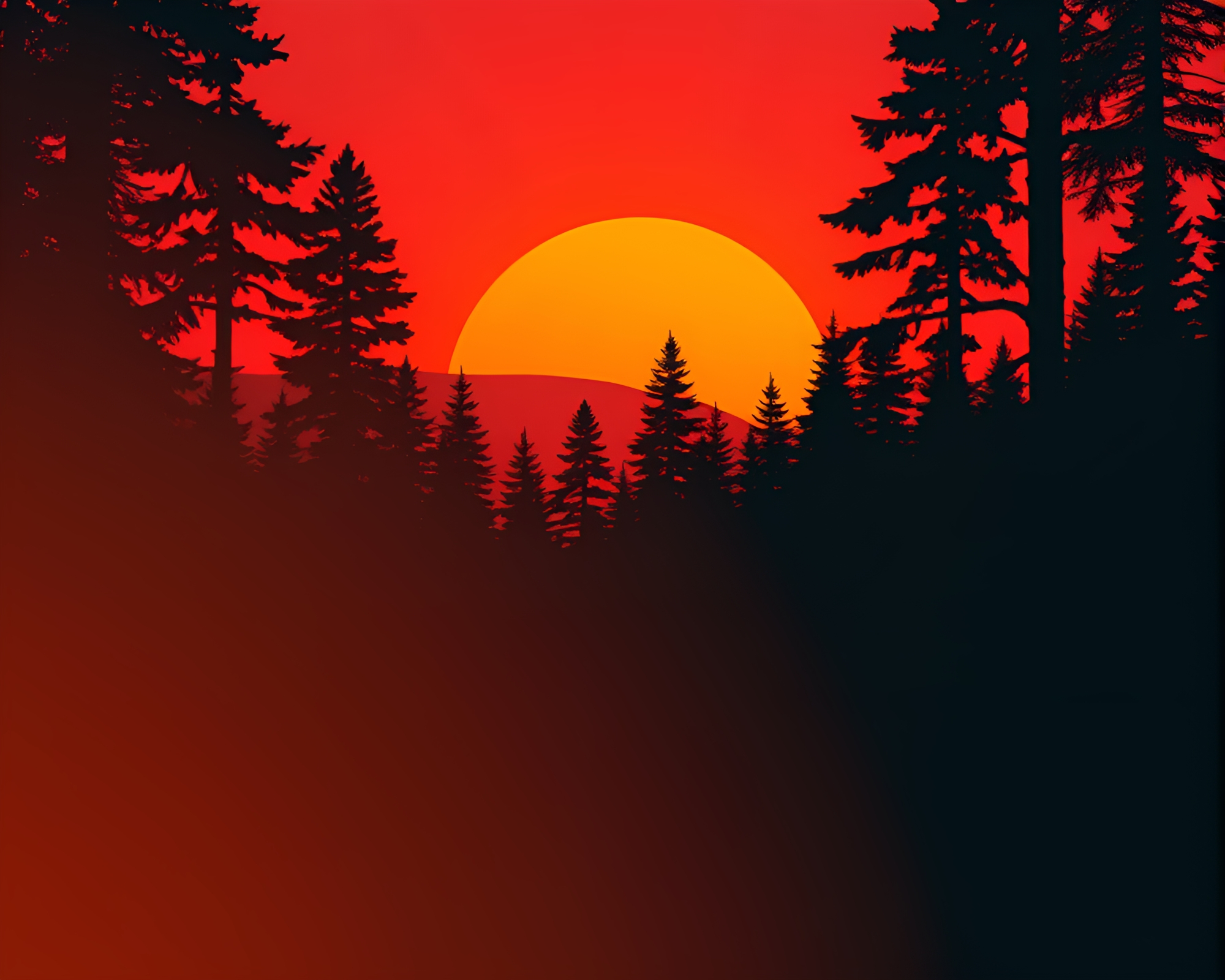Soothing Forest Sunset with Shading Strokes – free AI stock image
