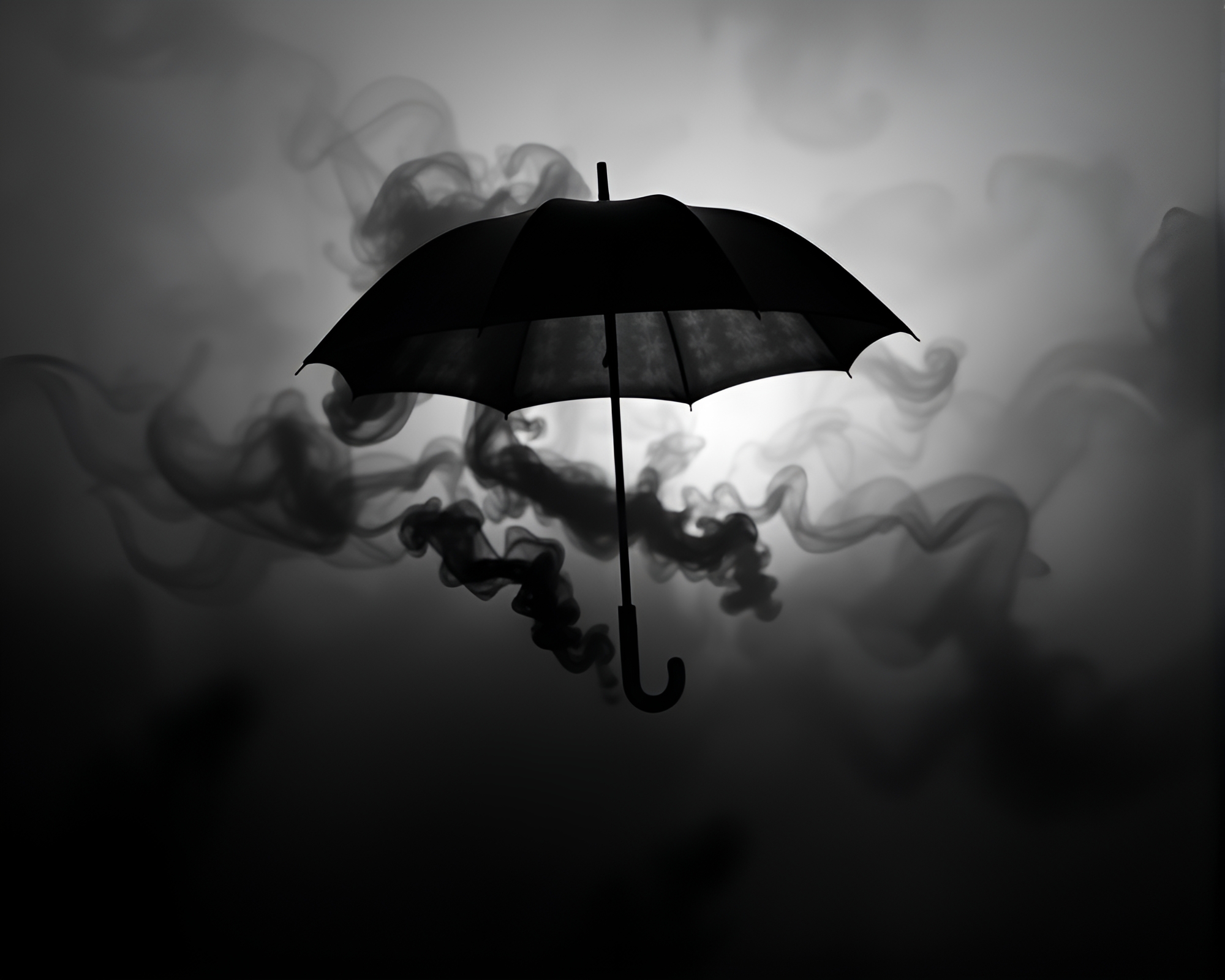 Misty Umbrella Swirls in Monochrome Grace – free AI stock image