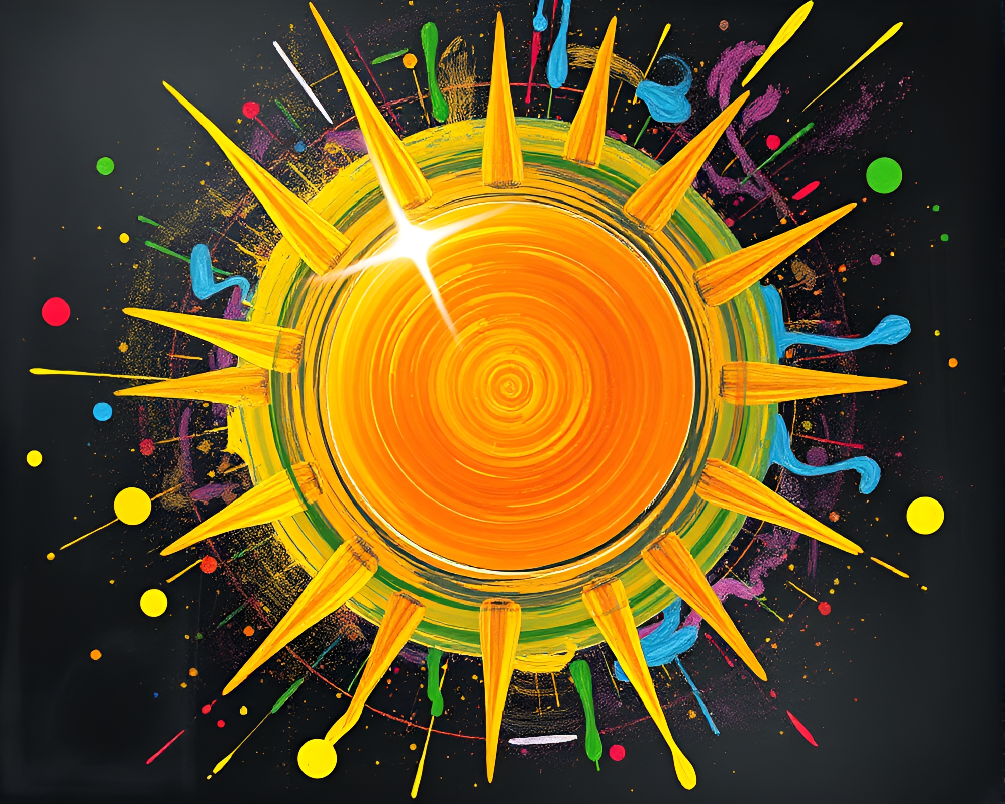 Radiant Sun Glares: Psychedelic Swirl Chalkboard Art – free AI stock image