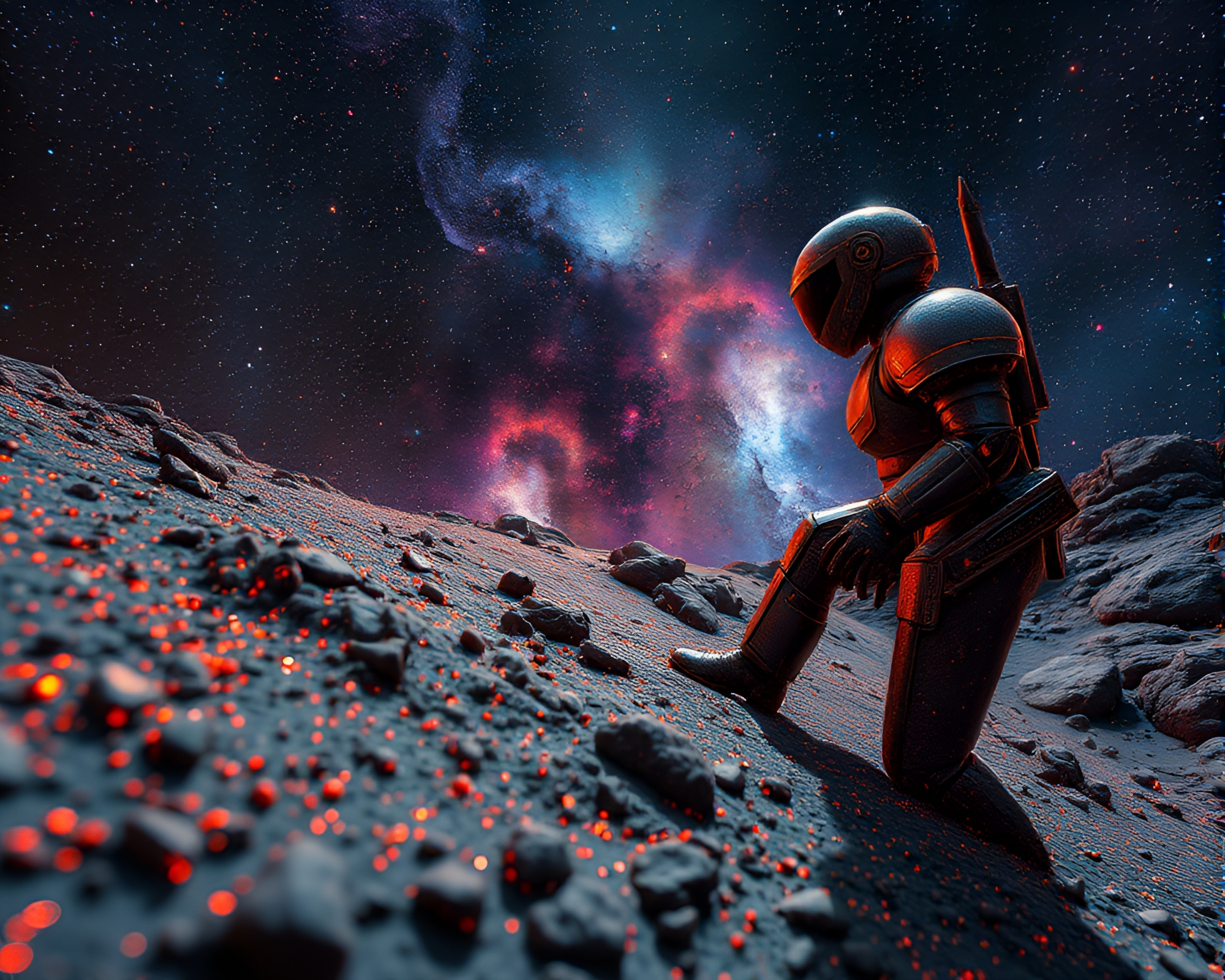 Cosmic Armor: Worm’s Eye Écorché Study – free AI stock image