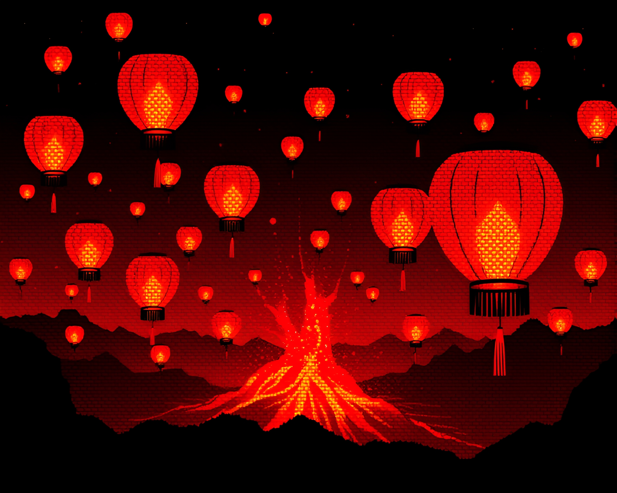 Mesmerizing Mosaic Lanterns in Volcano Glow – free AI stock image
