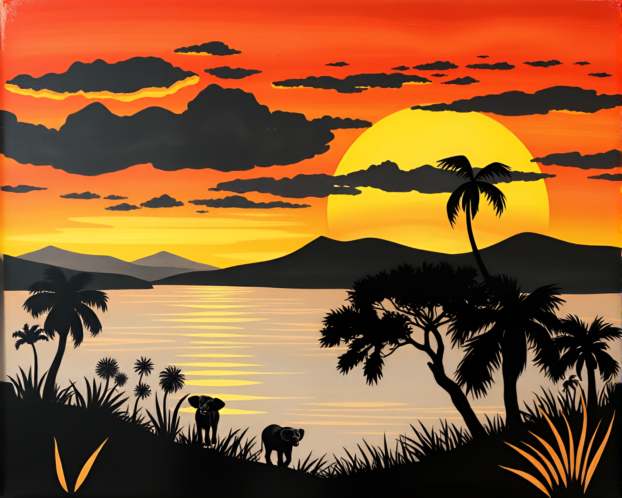 Savanna Sunset Collage Cutouts with Glossy Chalkboard Drawing – free AI stock image