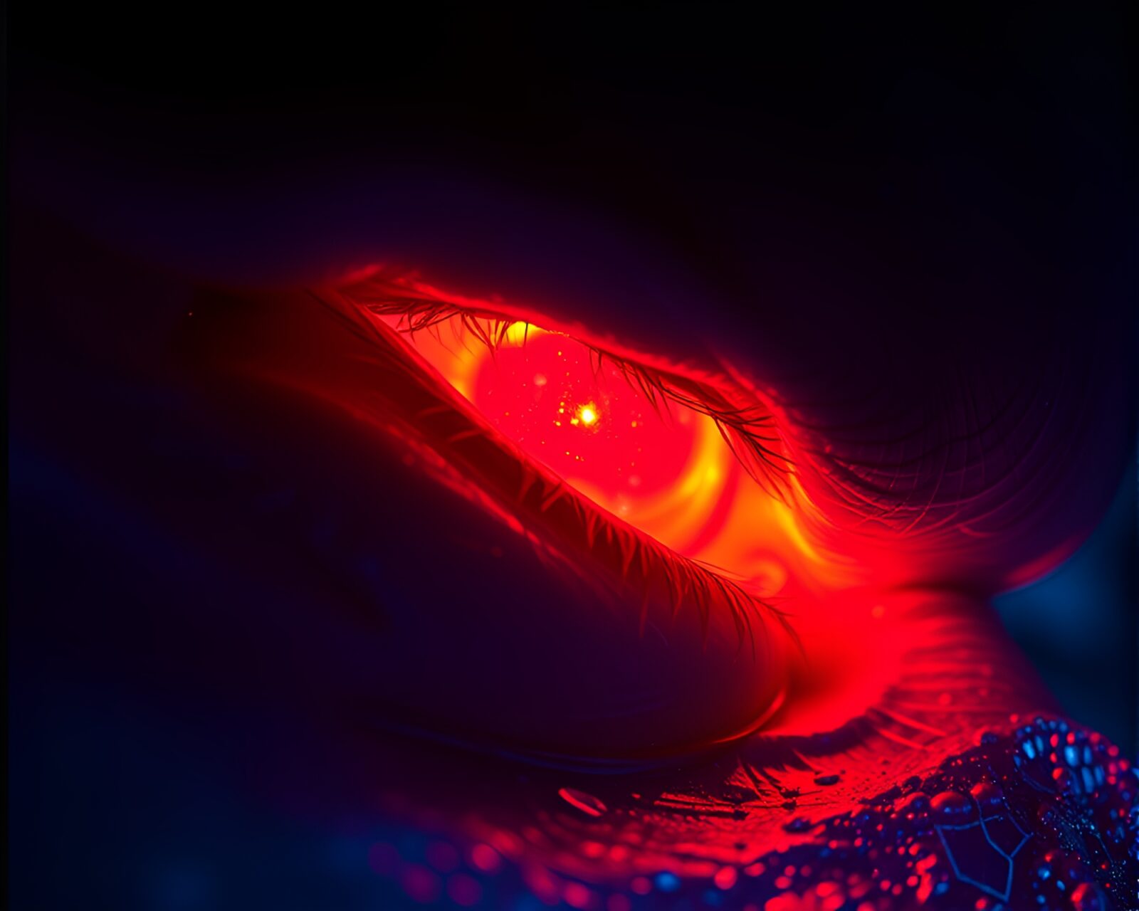Fluorescent close-up image of a mythical hydra creature