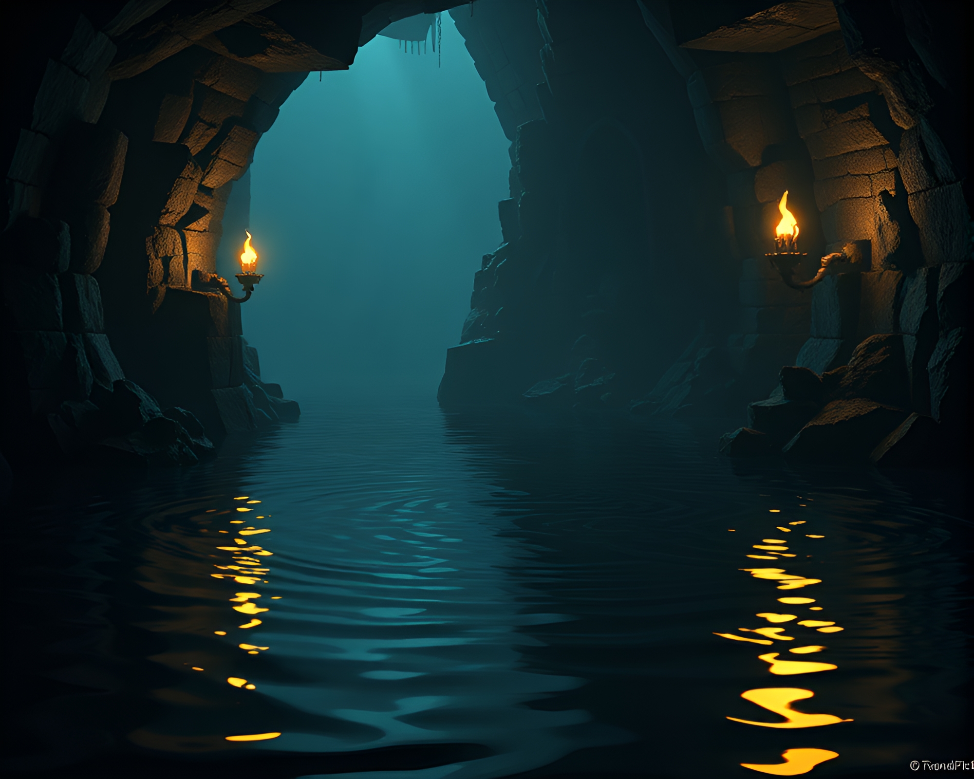 Siren’s Dungeon Reflections in Voxel Art – free AI stock image