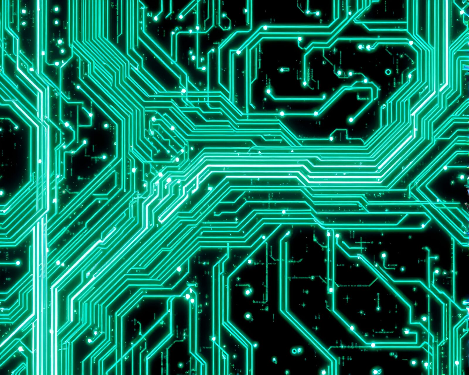 Abstract image of circuit board pattern in cross-processed cybernetic style