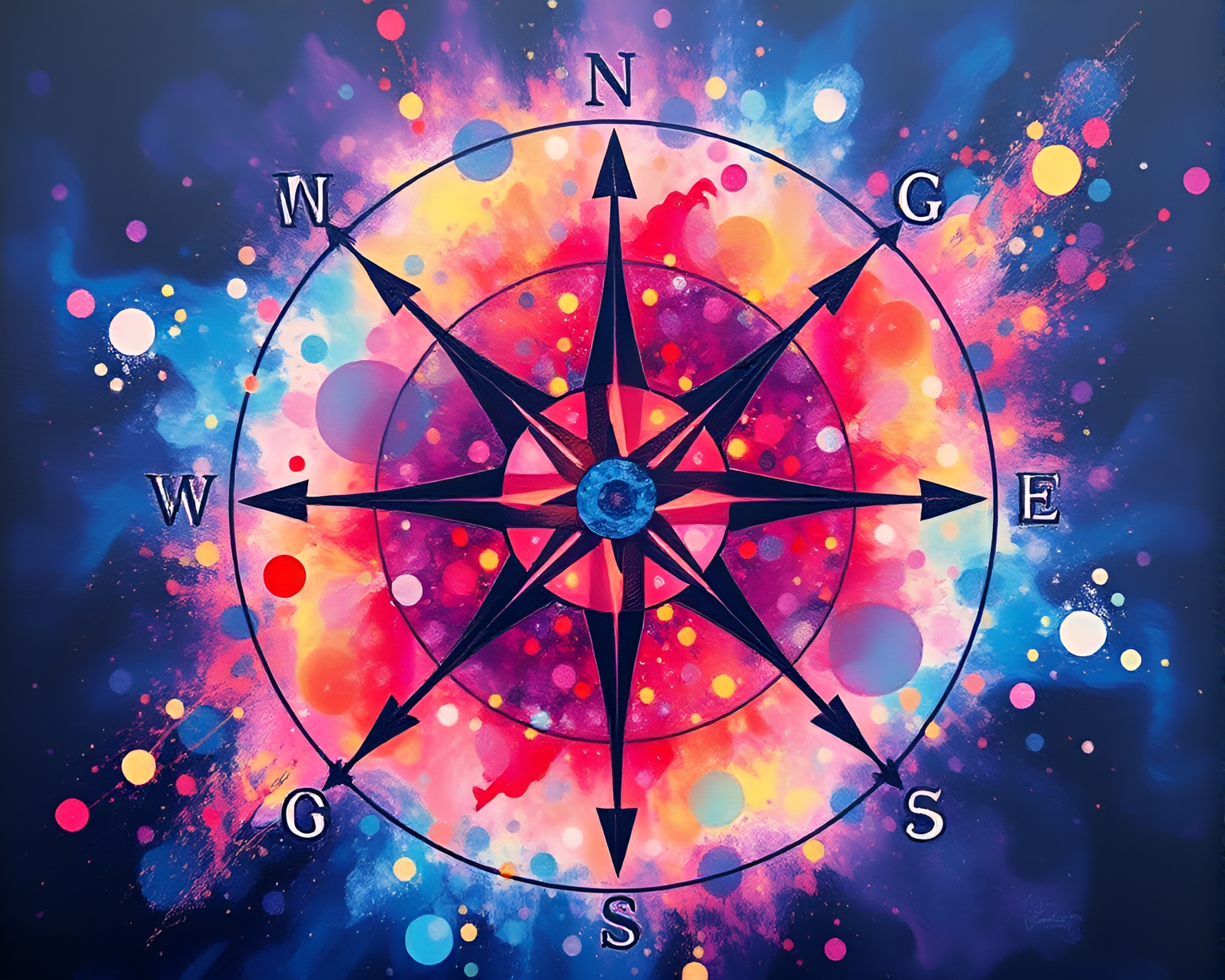 Bubble Compass Glitch: Acrylic Painting Masterpiece – free AI stock image