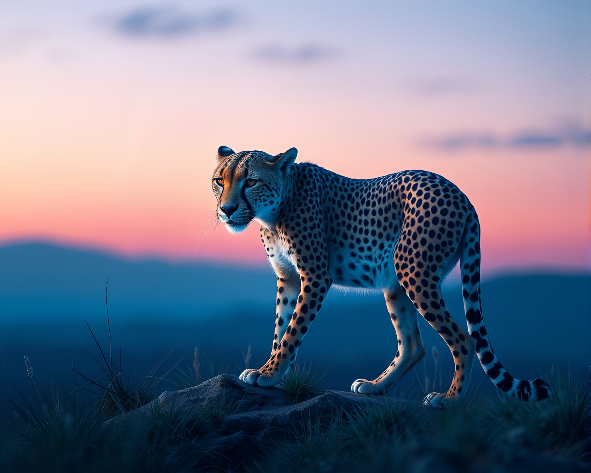 Twilight Cheetah with Chromatic Aberration – free AI stock image