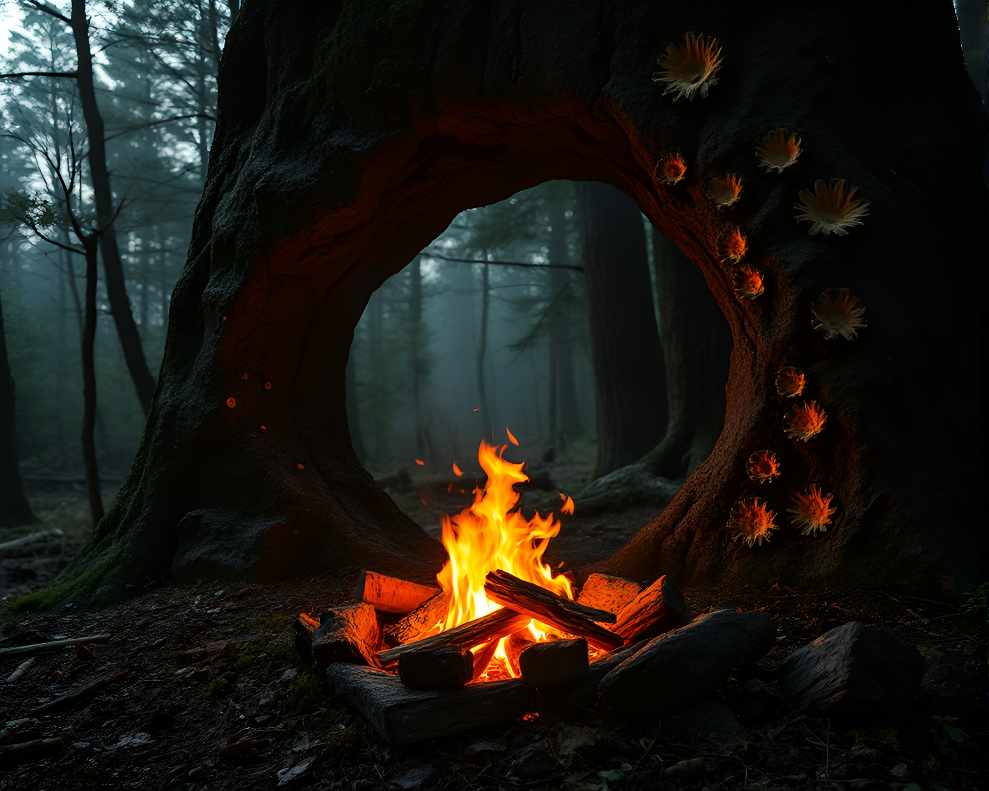 Multiverse Portal with Mildew Spot Bonfire Illumination – free AI stock image