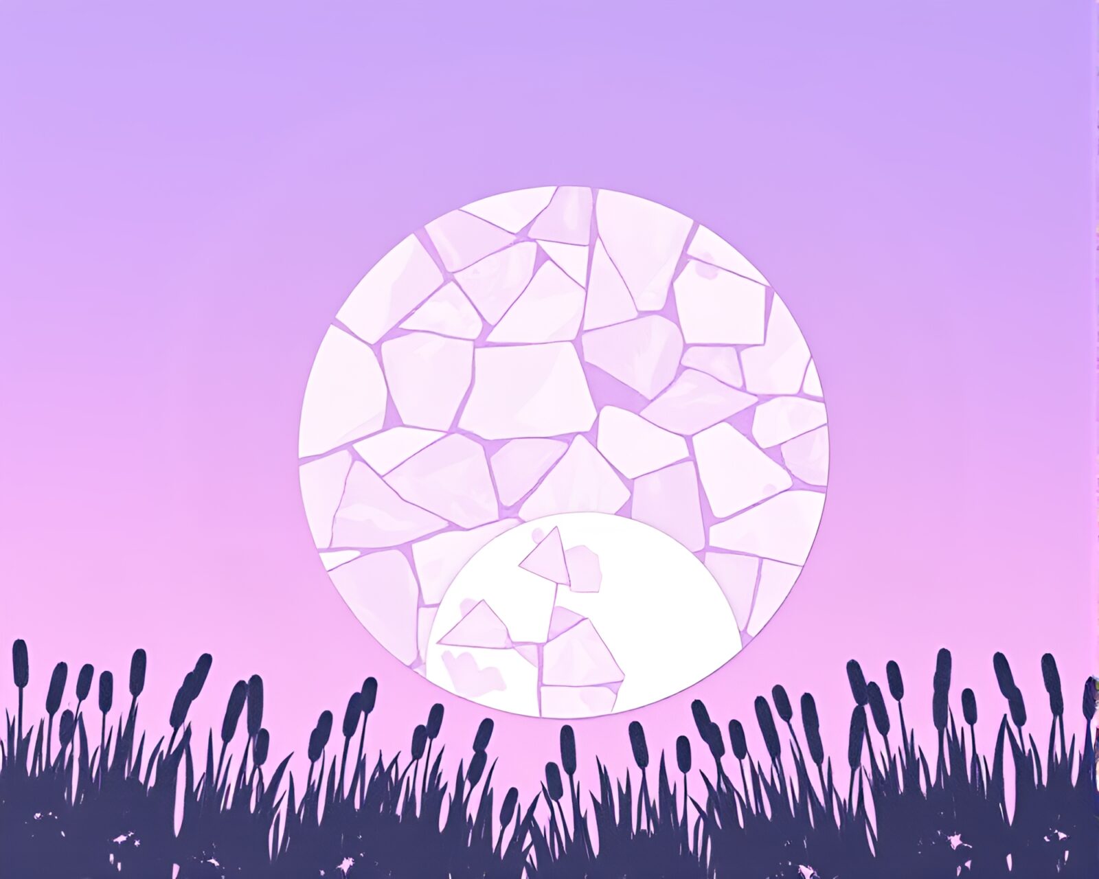 Halftone pattern image of stone circle in twilight with narrative cutouts