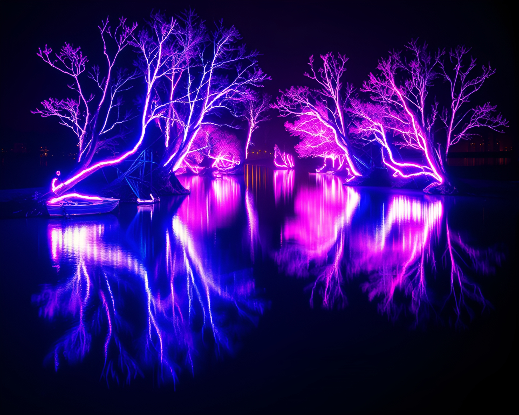 Savage River Reflections: Fluorescent Symmetry – free AI stock image